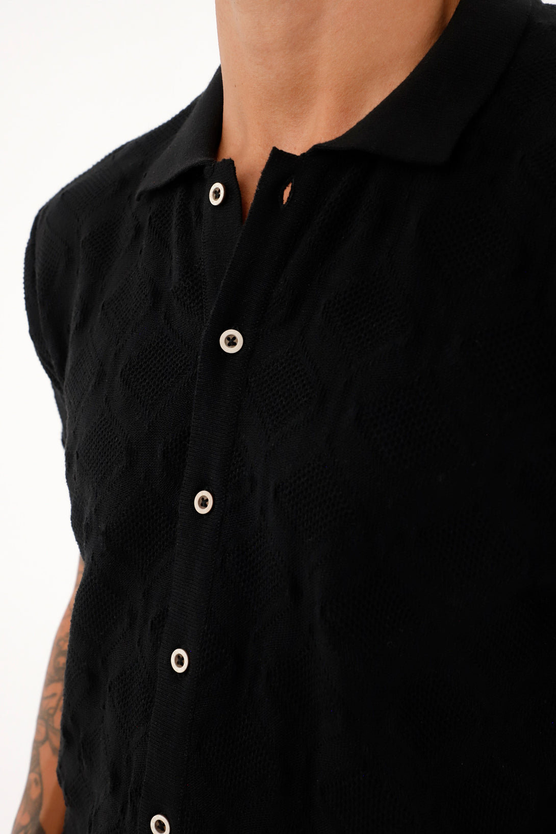 Men's Short Sleeve Knitted Black Shirt