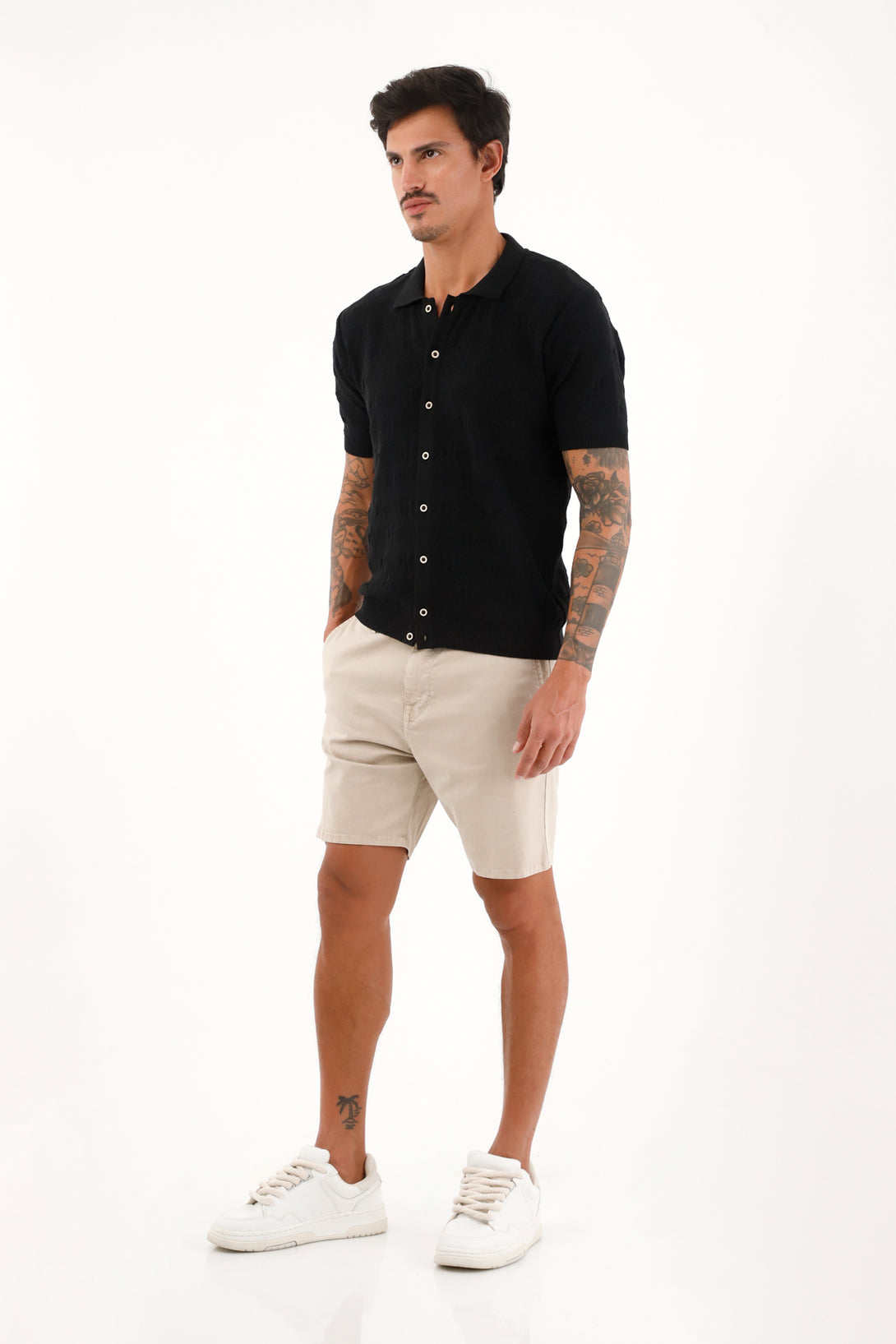 Men's Short Sleeve Knitted Black Shirt