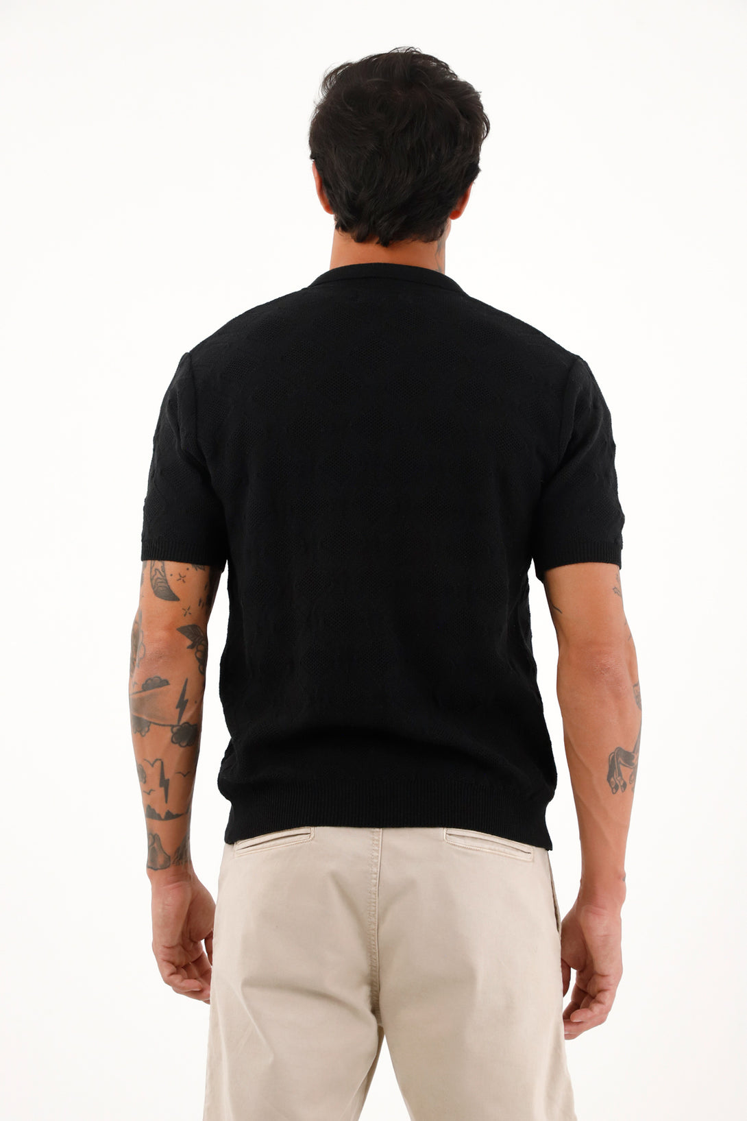 Men's Short Sleeve Knitted Black Shirt