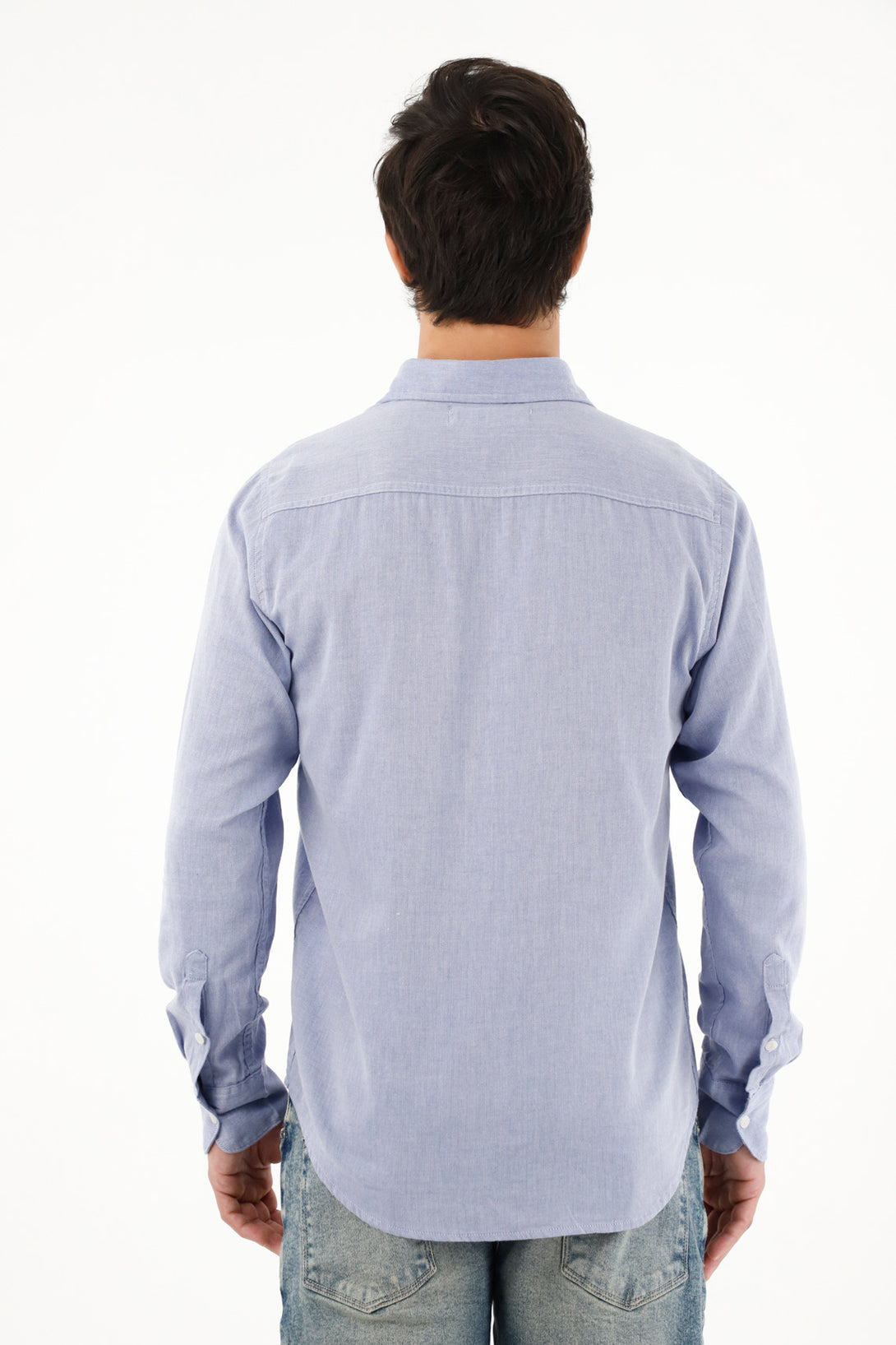 Men's long sleeve blue pre-dyed shirt