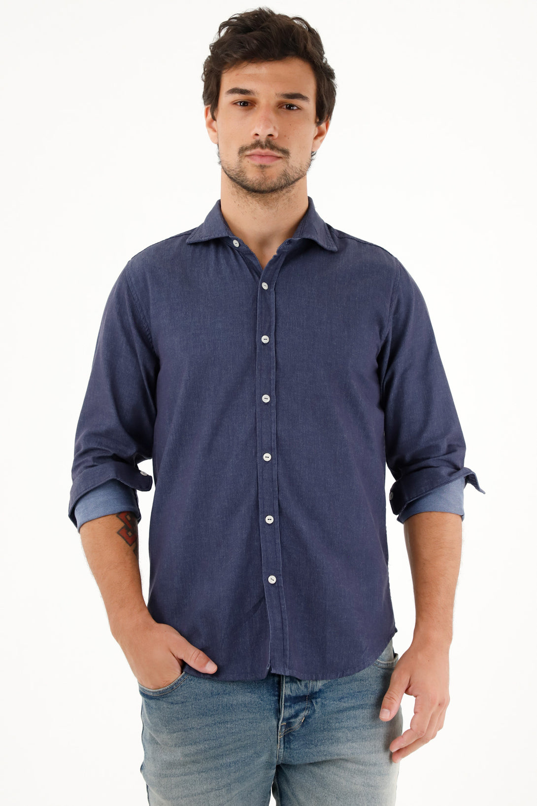 Dark Blue Regular Fit Pre-Dyed Shirt for Men