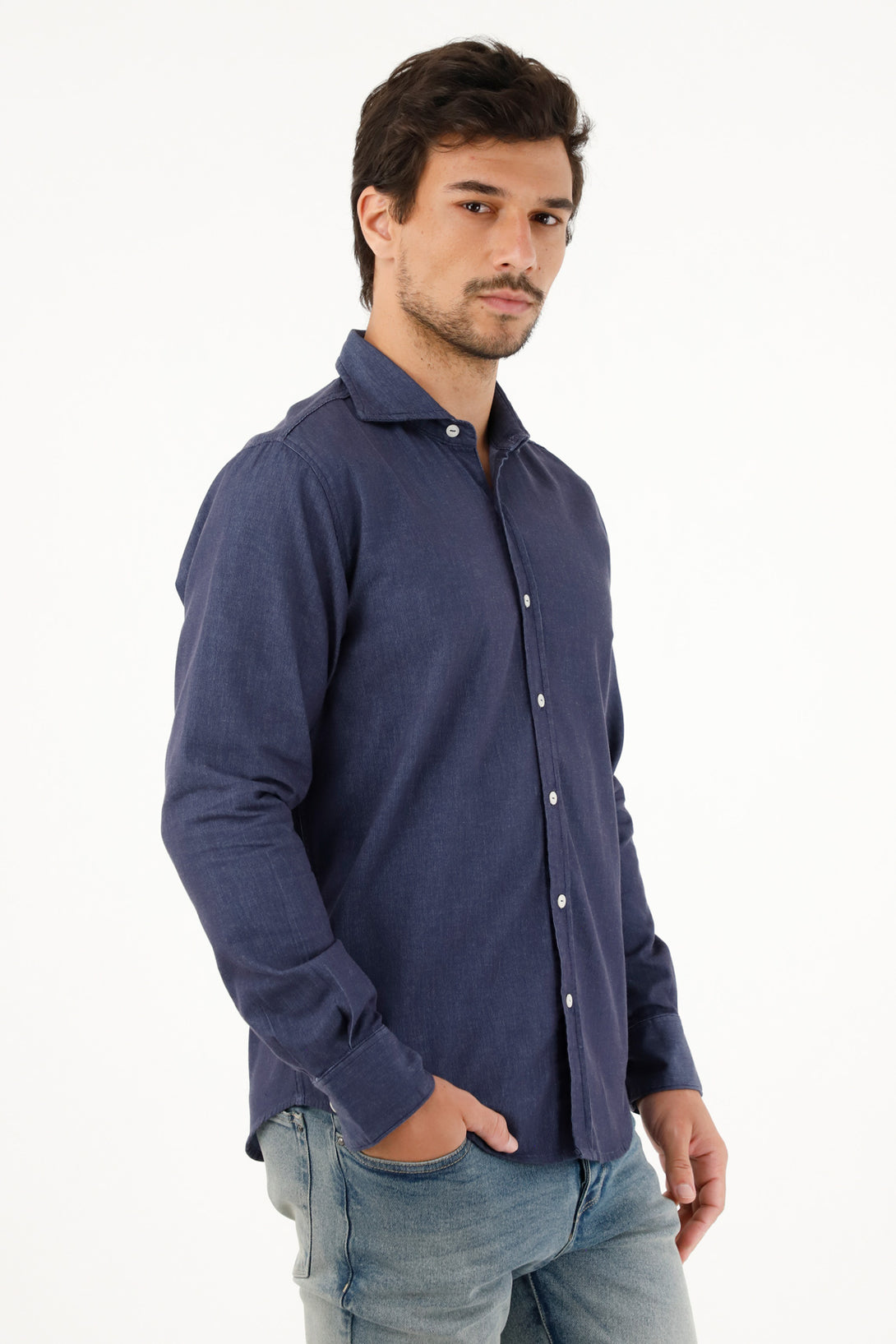 Dark Blue Regular Fit Pre-Dyed Shirt for Men