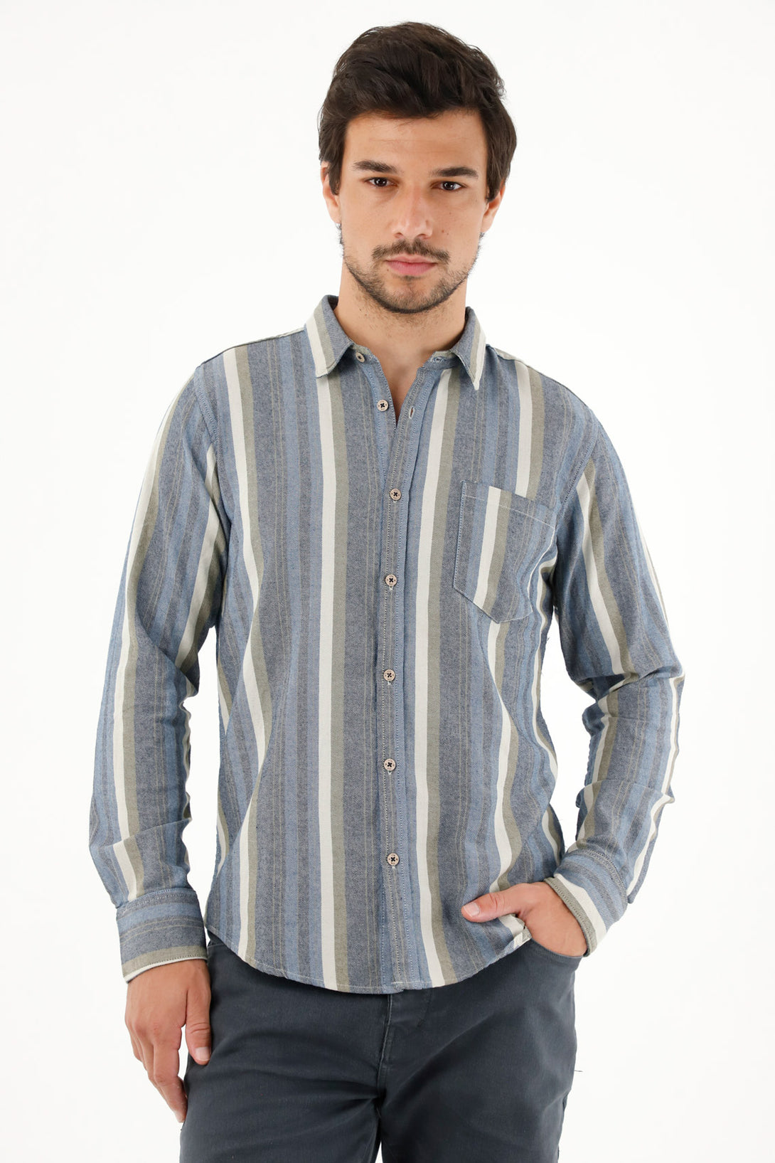 Men's Colorful Striped Long Sleeve Shirt