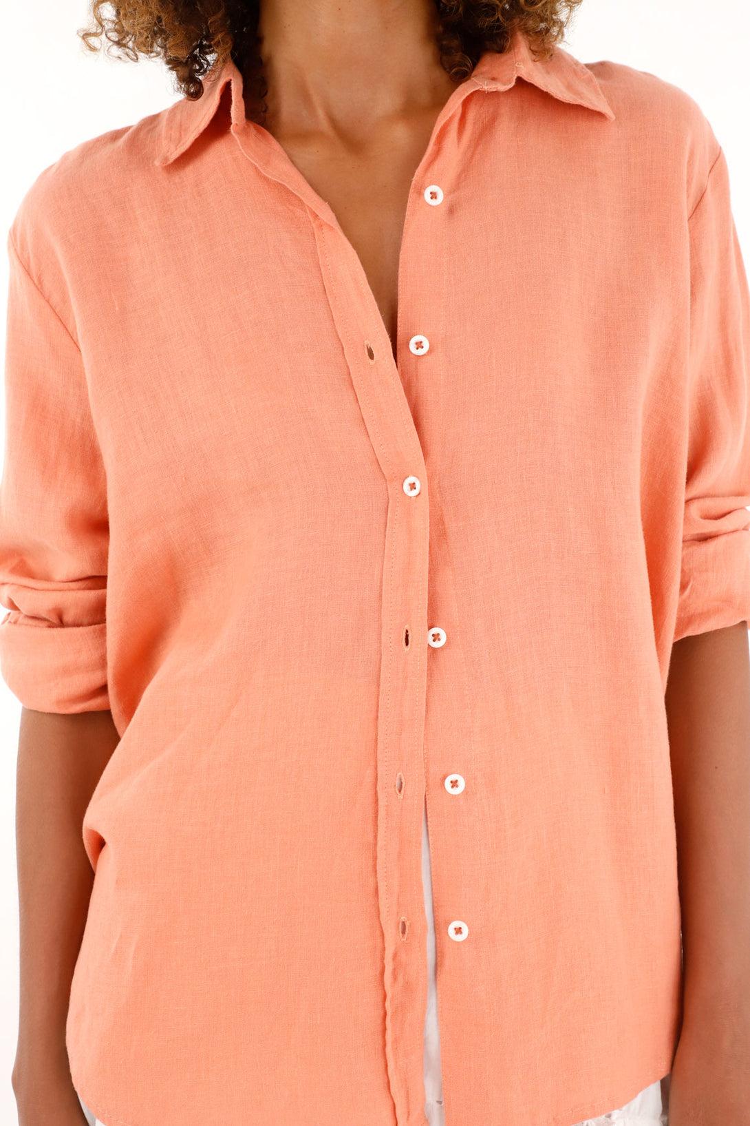 Camisa naranja en 100% lino para mujer