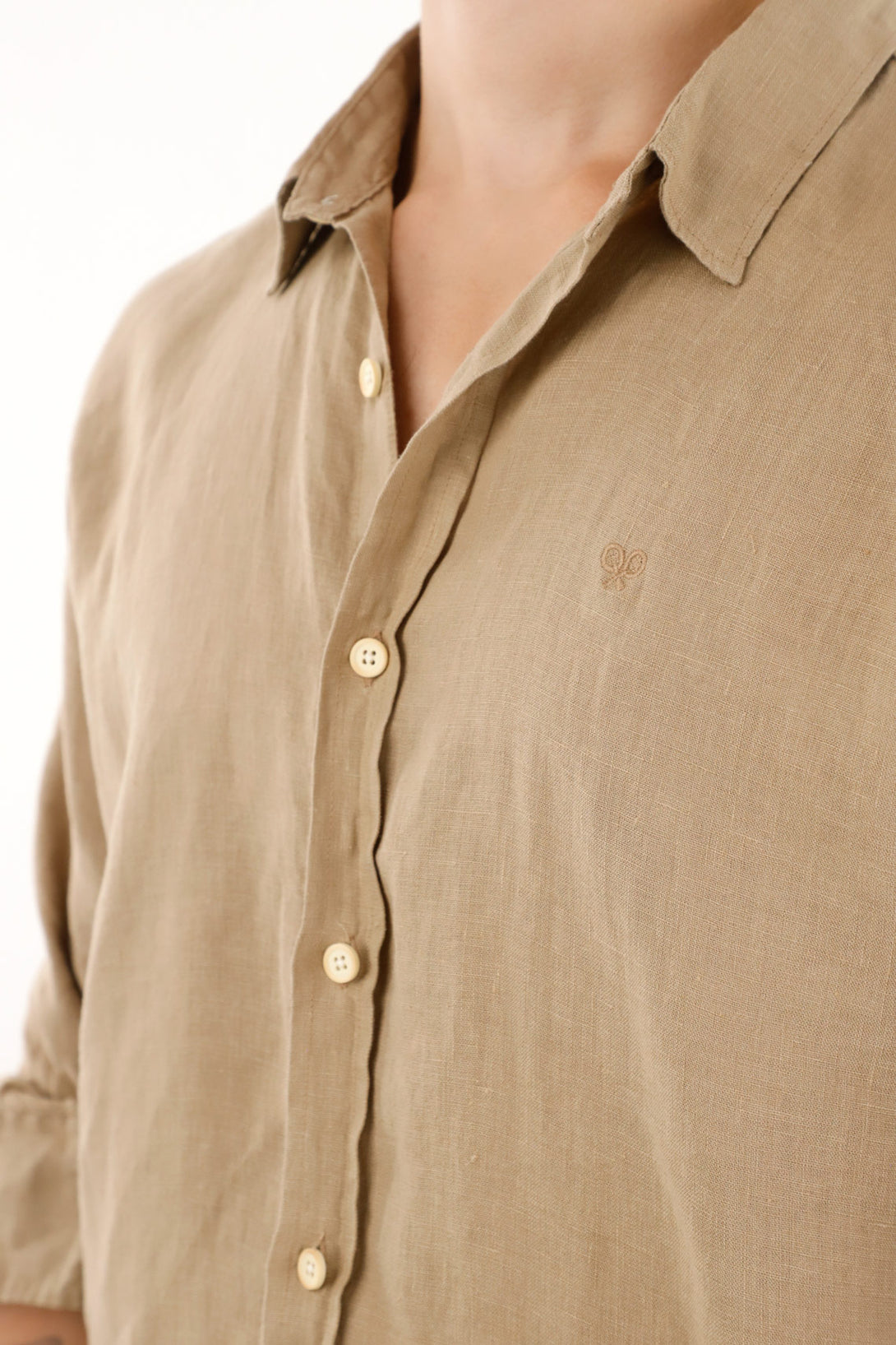 Men's Long Sleeve 100% Linen Brown Shirt