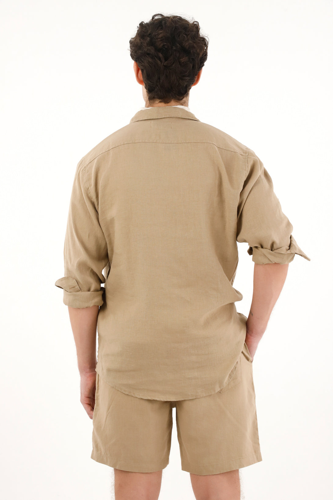 Men's Long Sleeve 100% Linen Brown Shirt