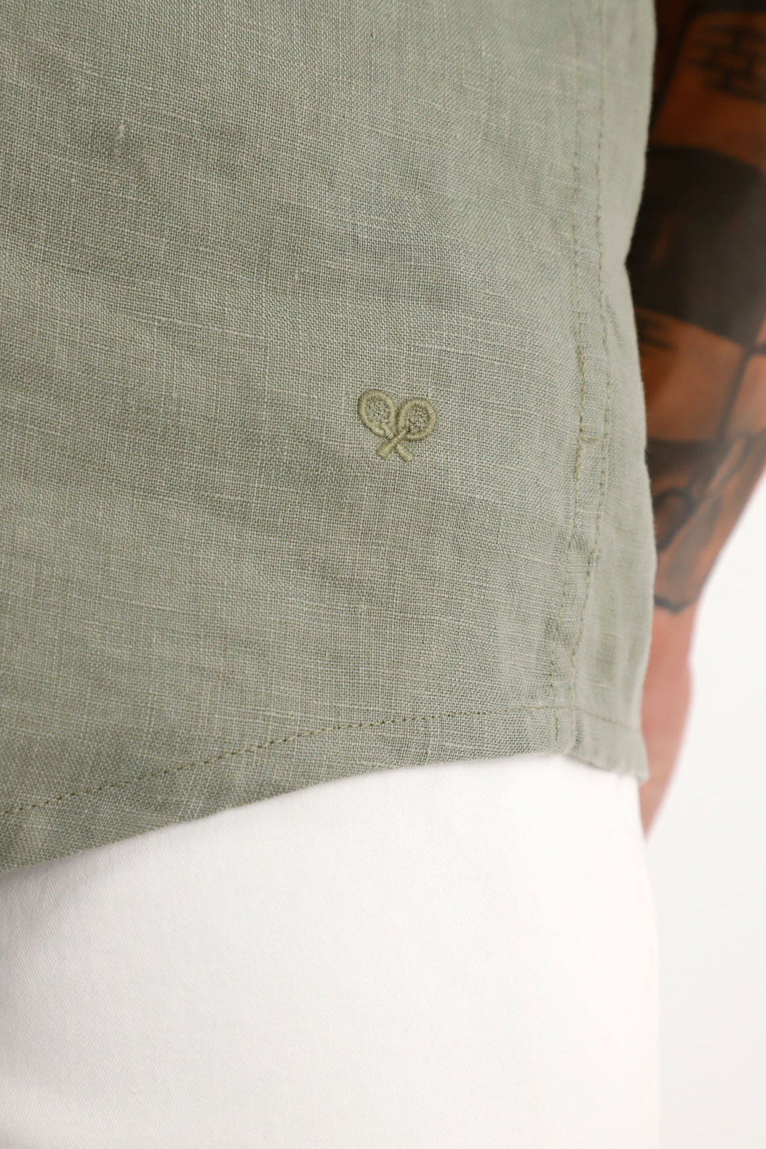 Men's 100% Linen Long Sleeve Green Shirt