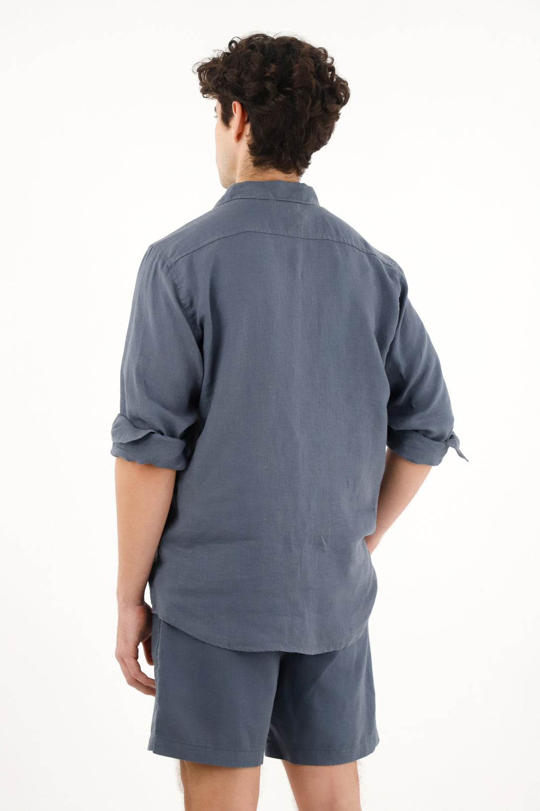 Men's 100% Linen Long Sleeve Blue Shirt