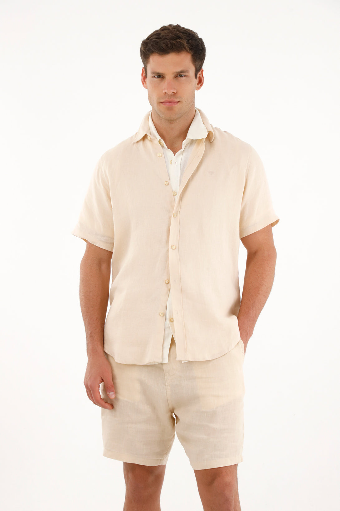 Men's Short Sleeve Shirt in 100% Raw Linen