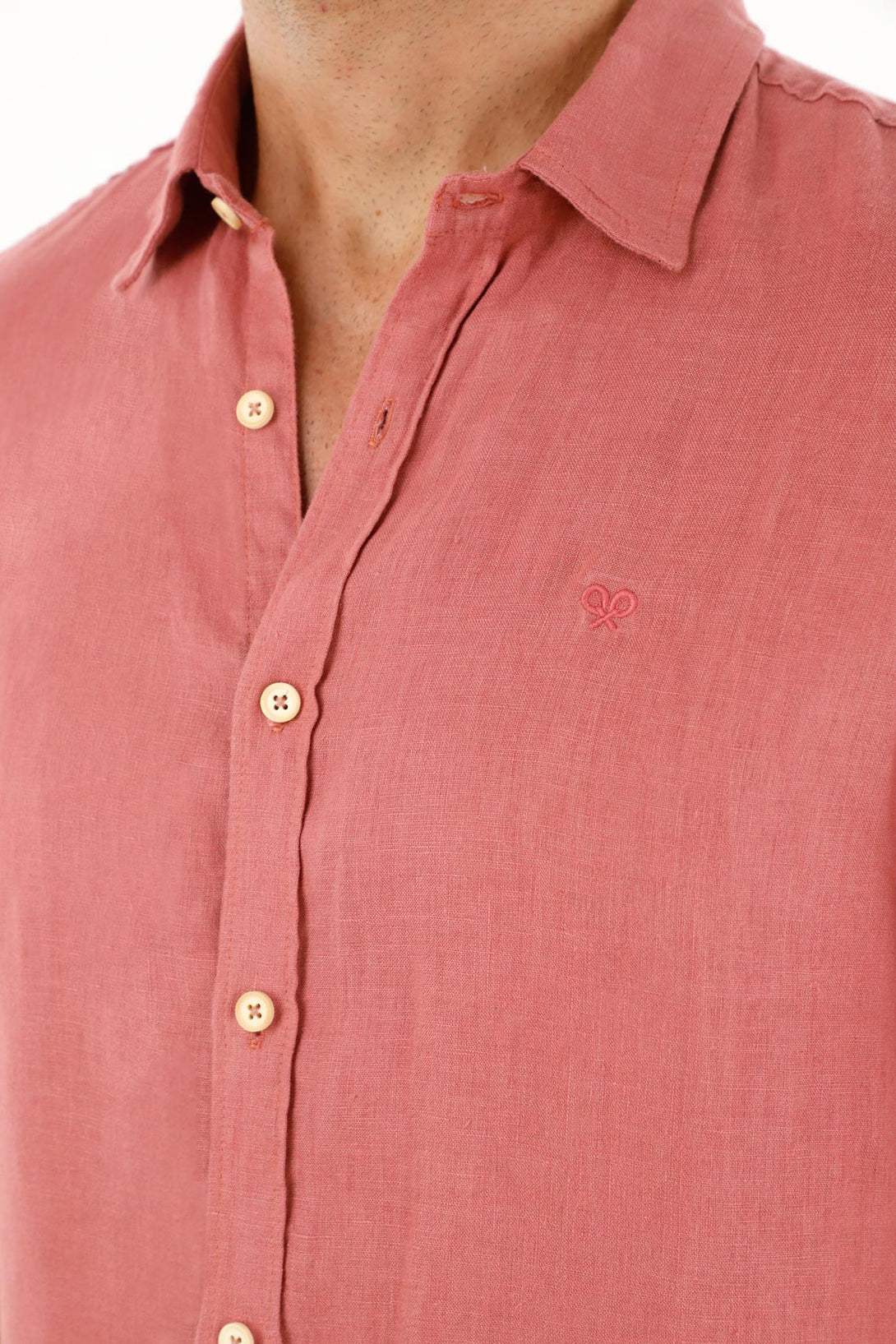 Men's Short Sleeve Shirt in 100% Orange Linen