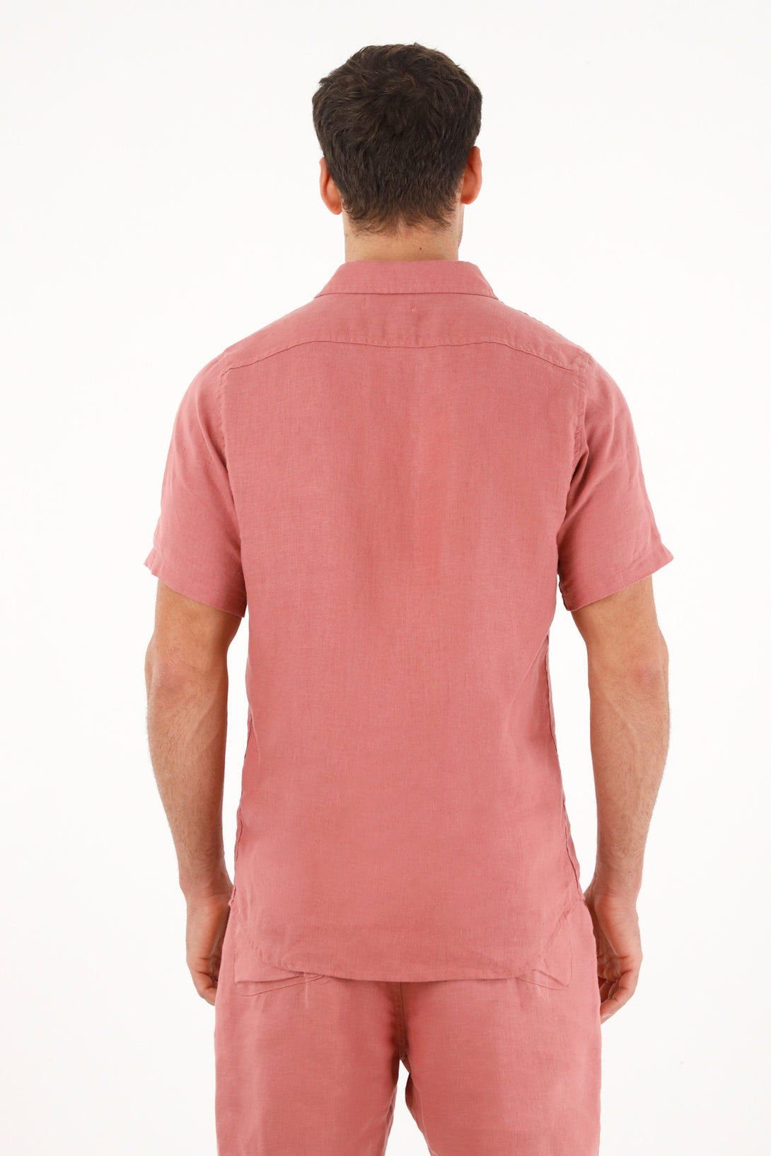 Men's Short Sleeve Shirt in 100% Orange Linen