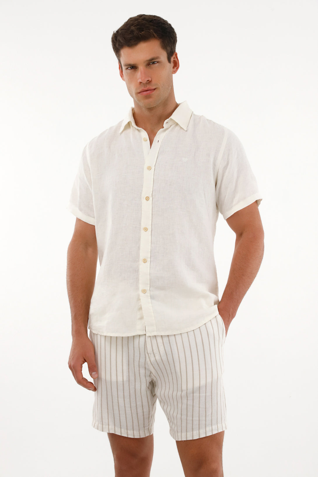 Men's Short Sleeve Shirt in 100% Raw Linen