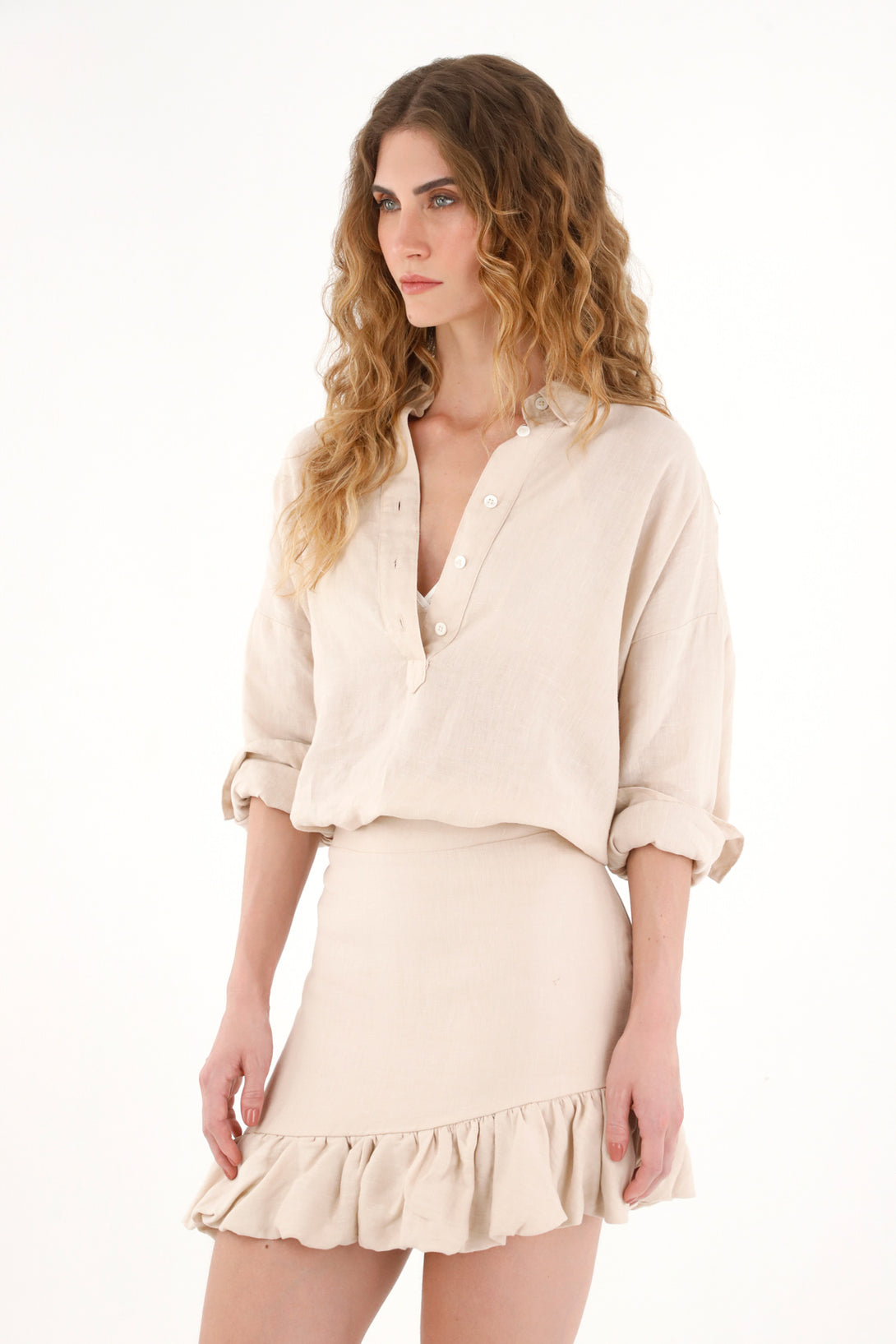 Women's 100% linen cream shirt