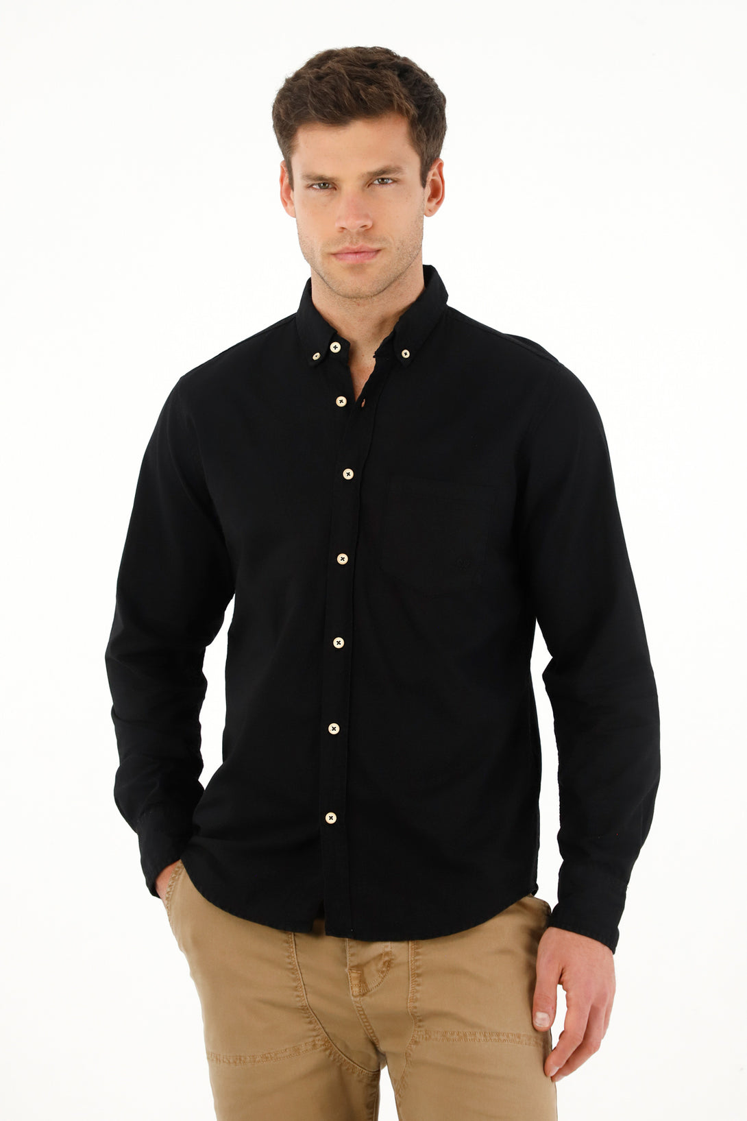 Men's black shirt with front pockets