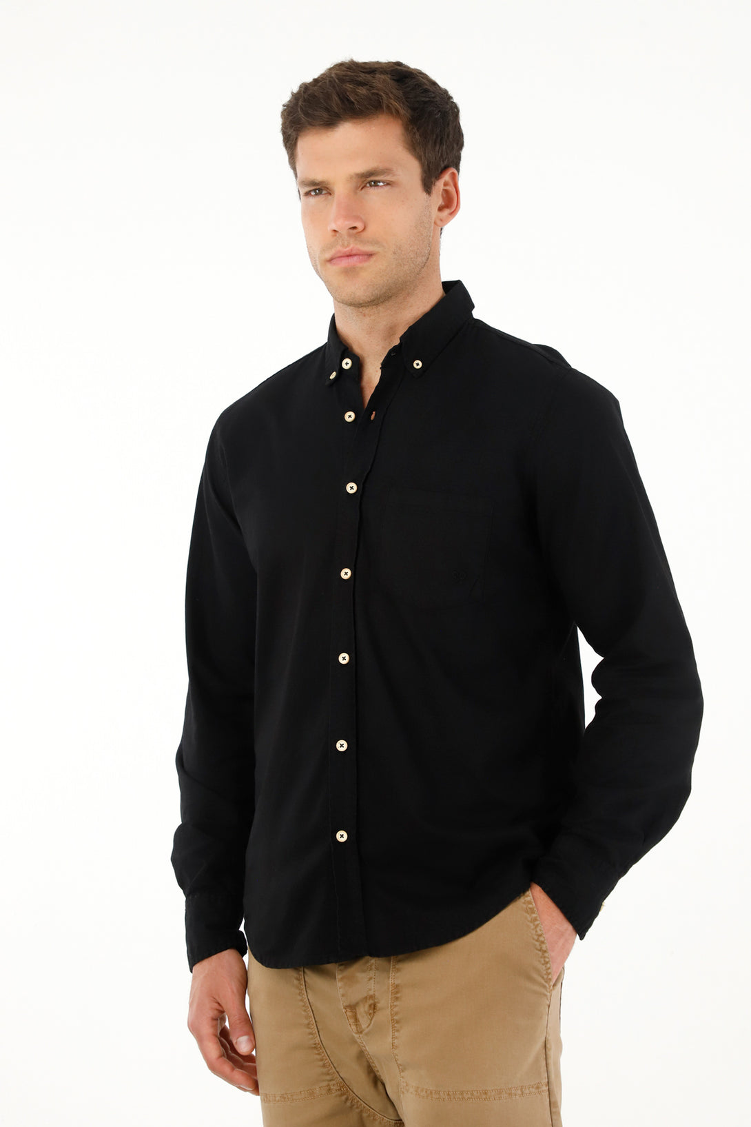 Men's black shirt with front pockets