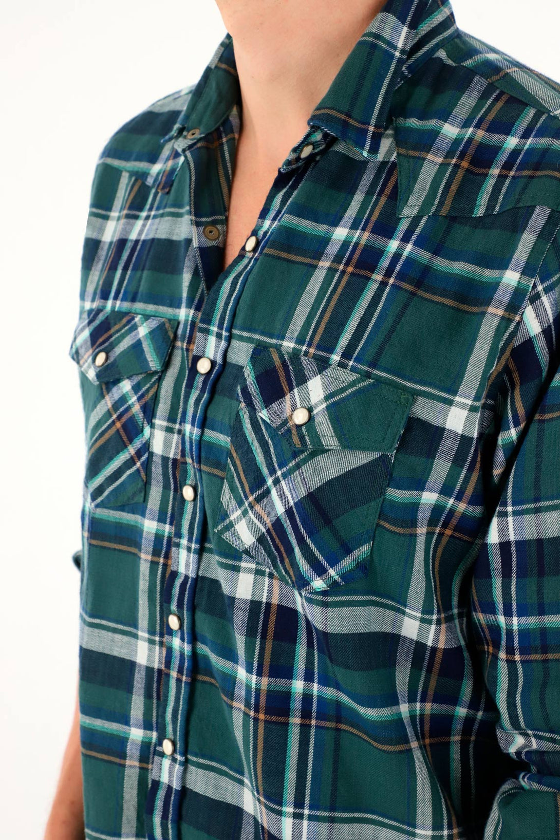 Men's green plaid flannel shirt