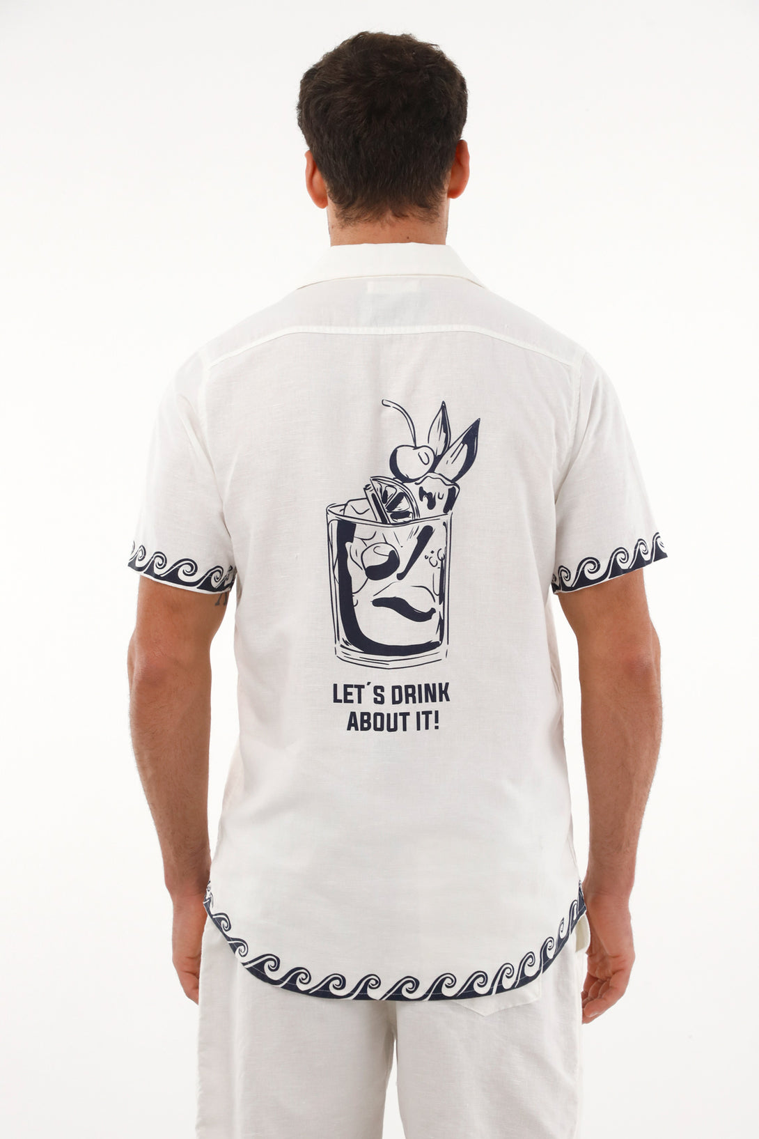 Men's Short Sleeve Shirt with Localized Print in Cream