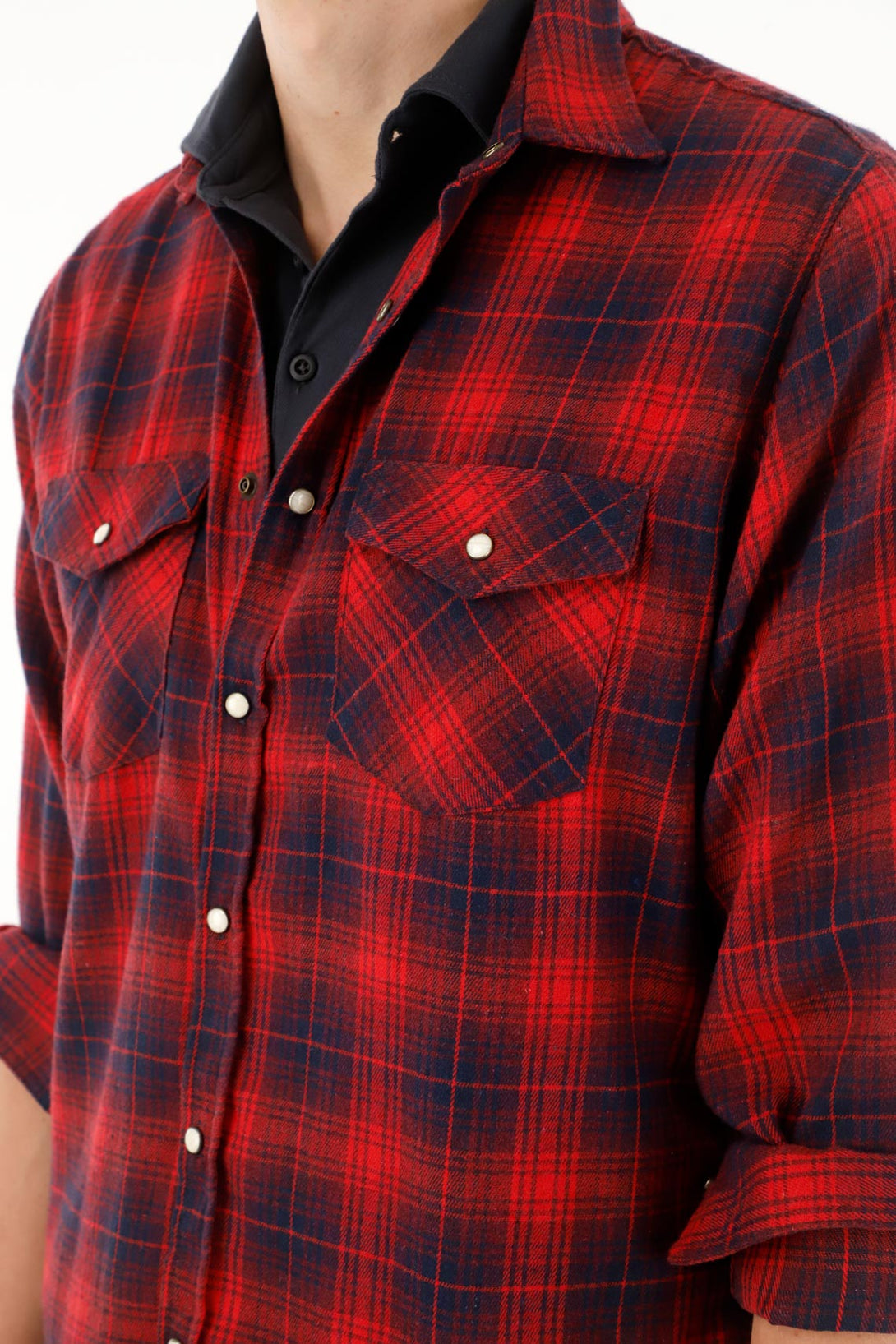 Men's red plaid flannel shirt