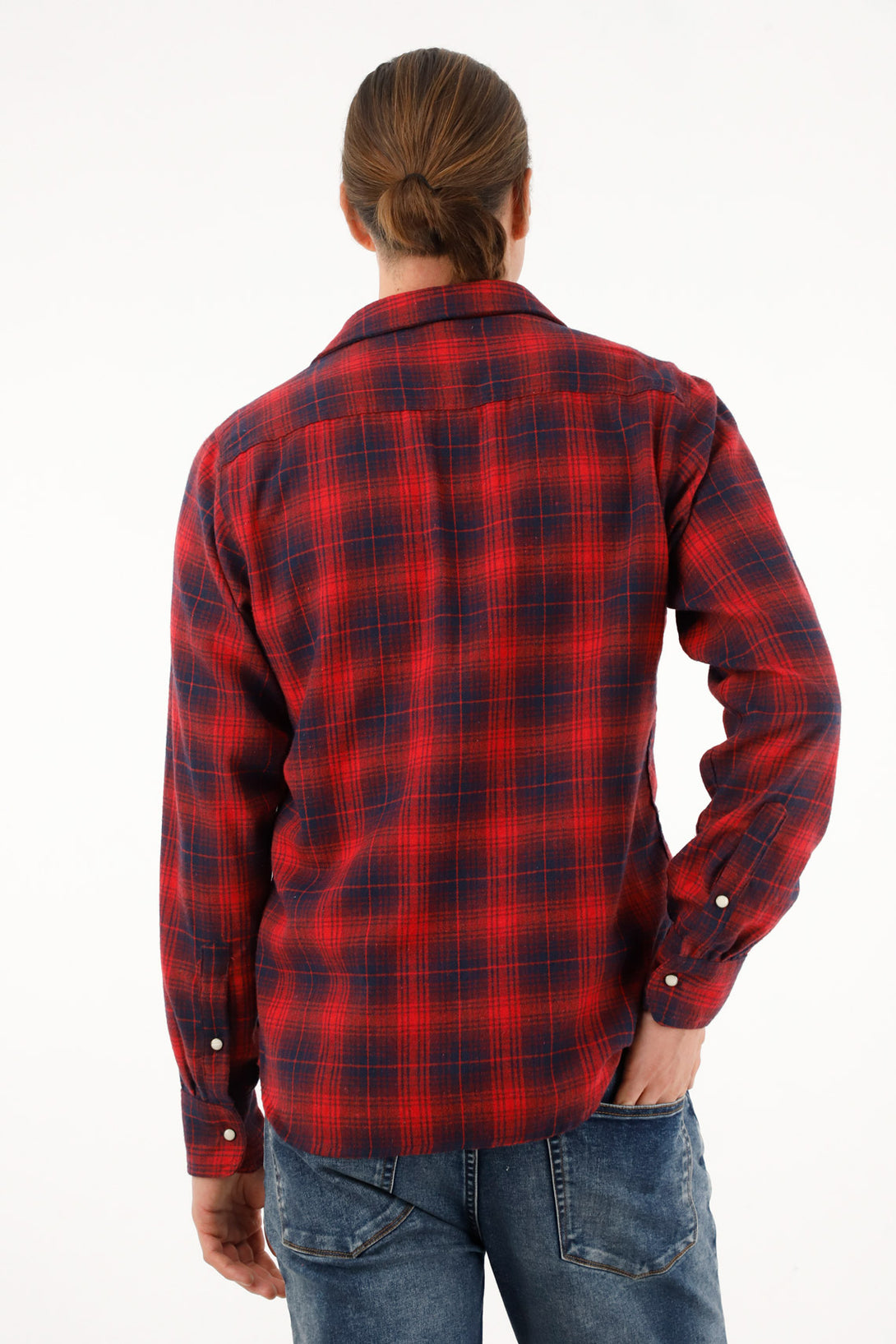 Men's red plaid flannel shirt