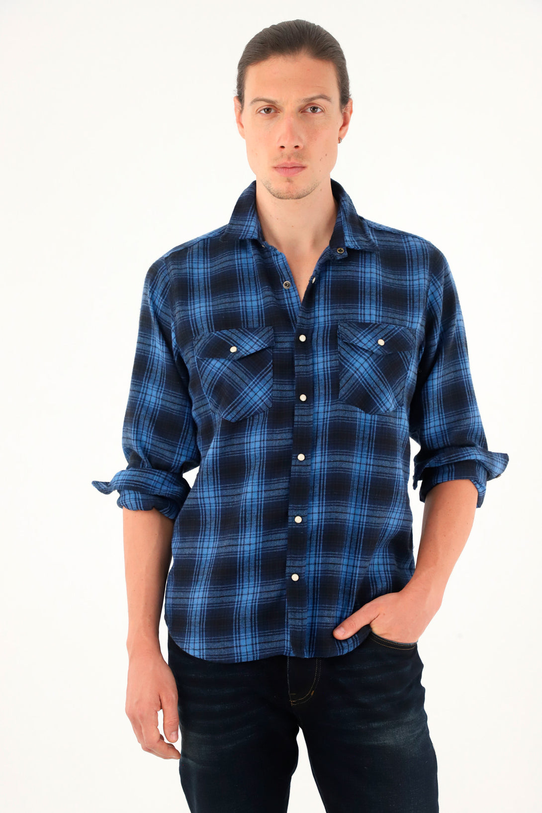 Men's Blue Plaid Flannel Shirt