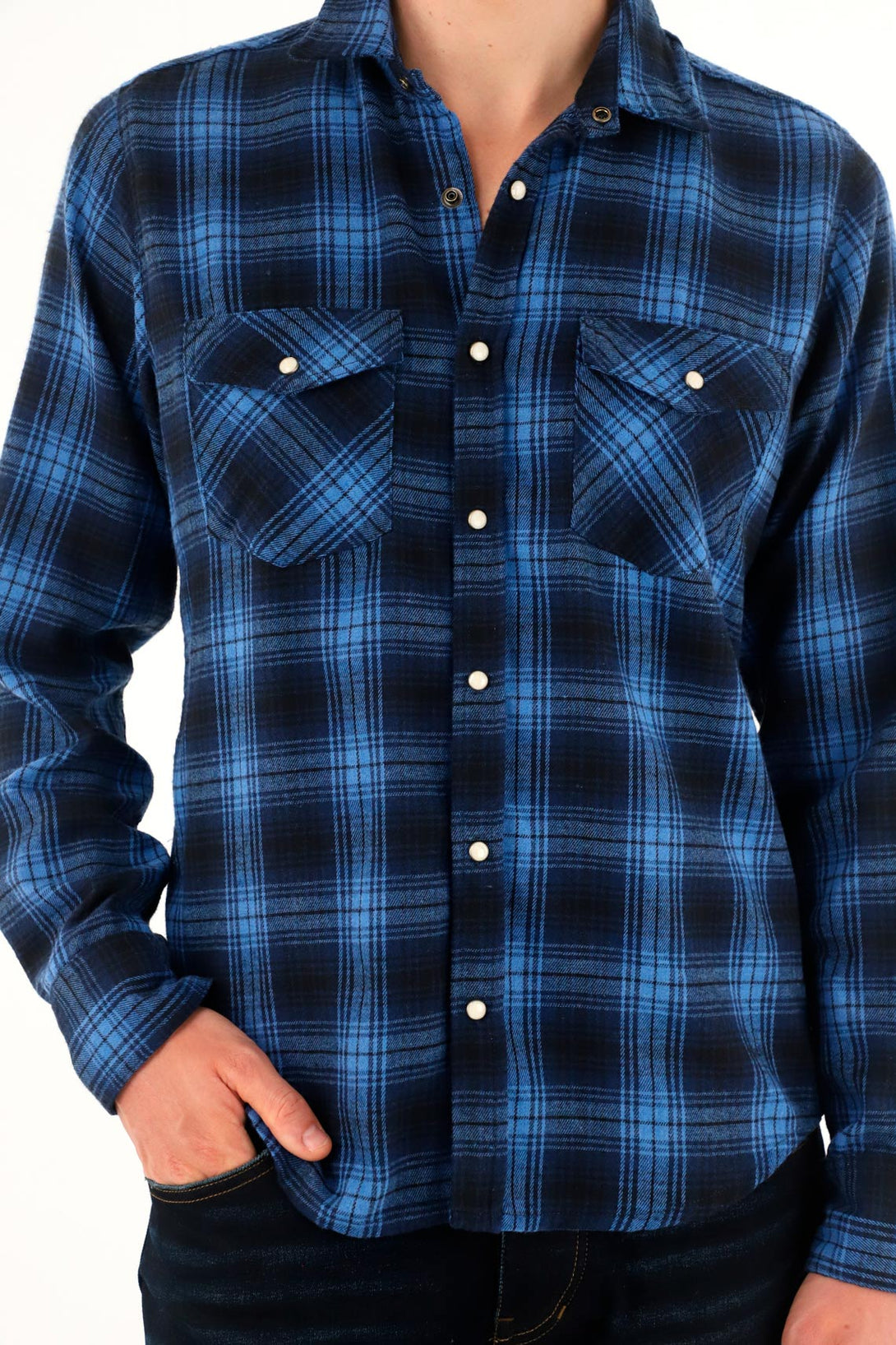 Men's Blue Plaid Flannel Shirt