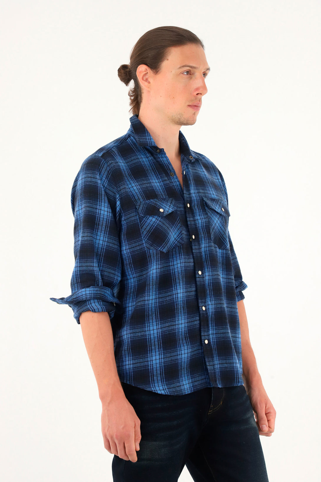 Men's Blue Plaid Flannel Shirt