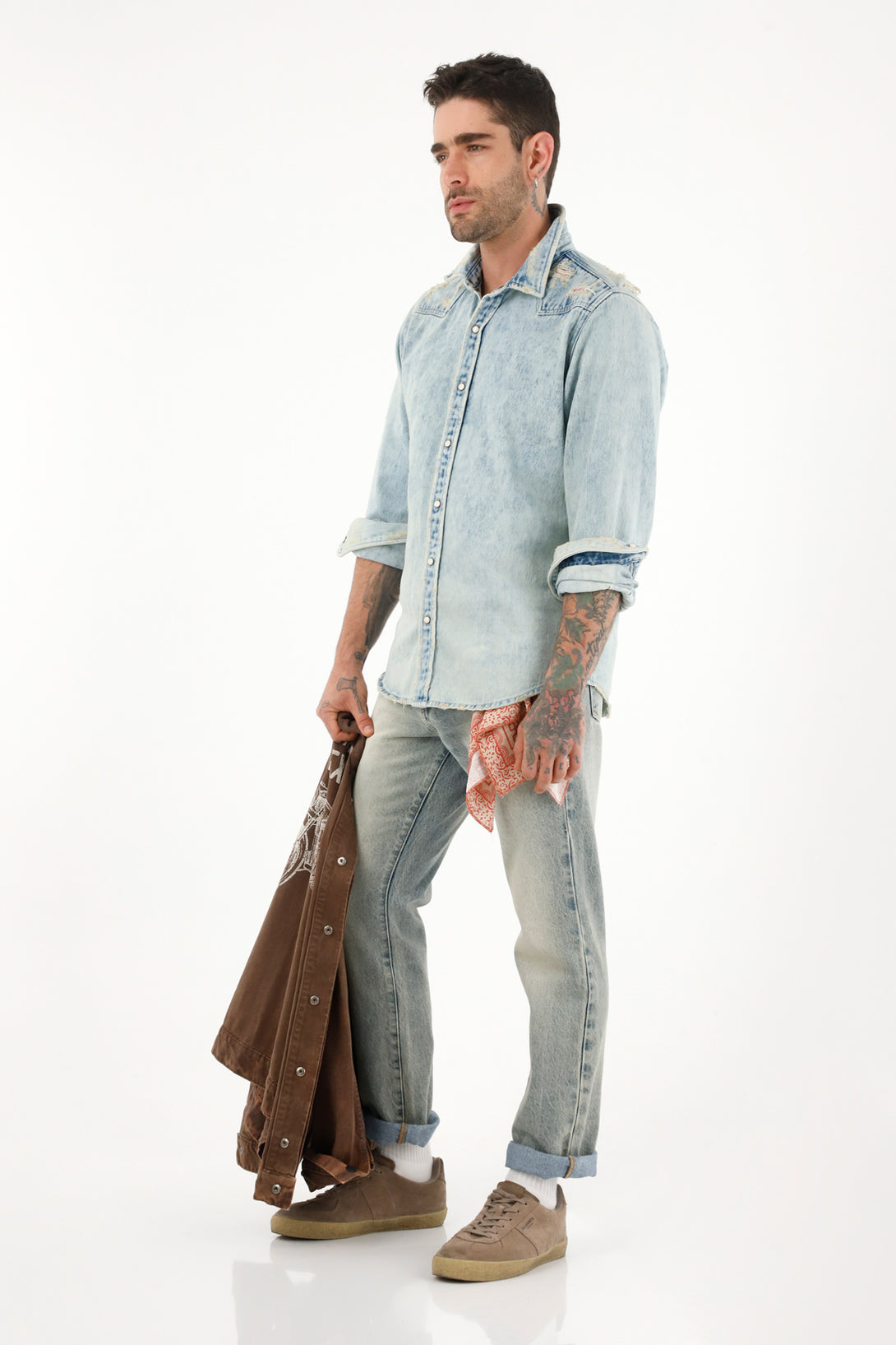 Men's long sleeve blue denim shirt