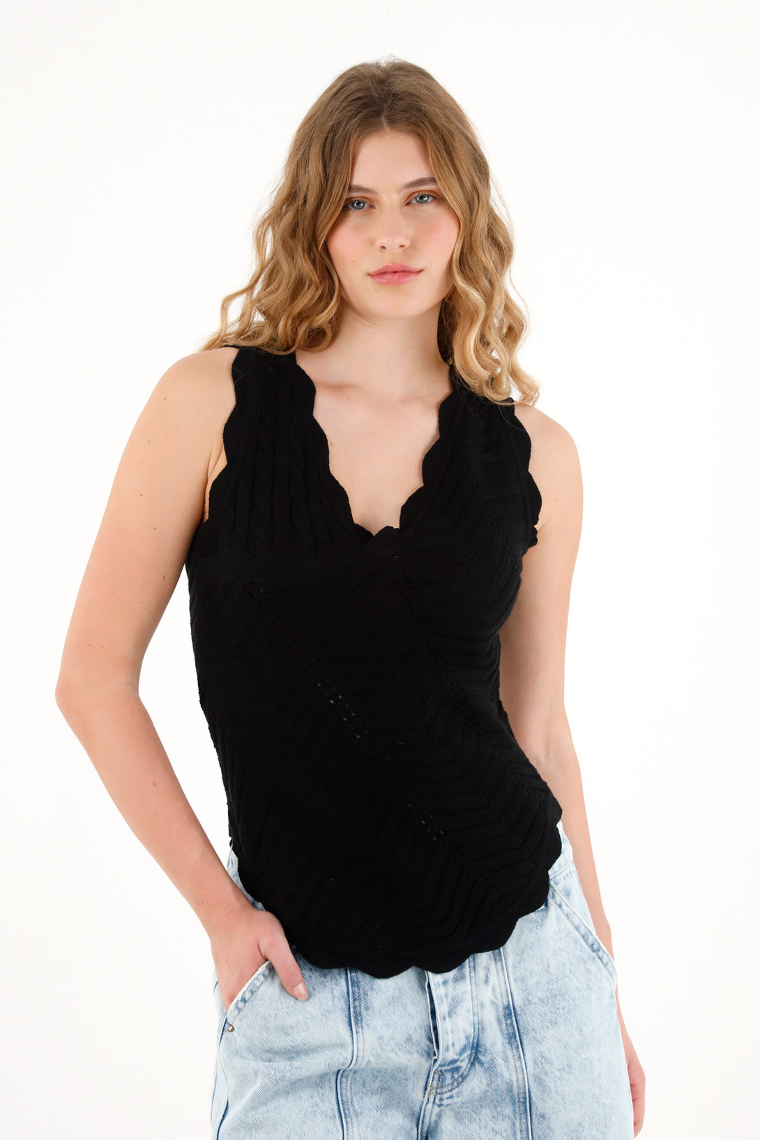 Women's Black Knit Cross-Design Shirt