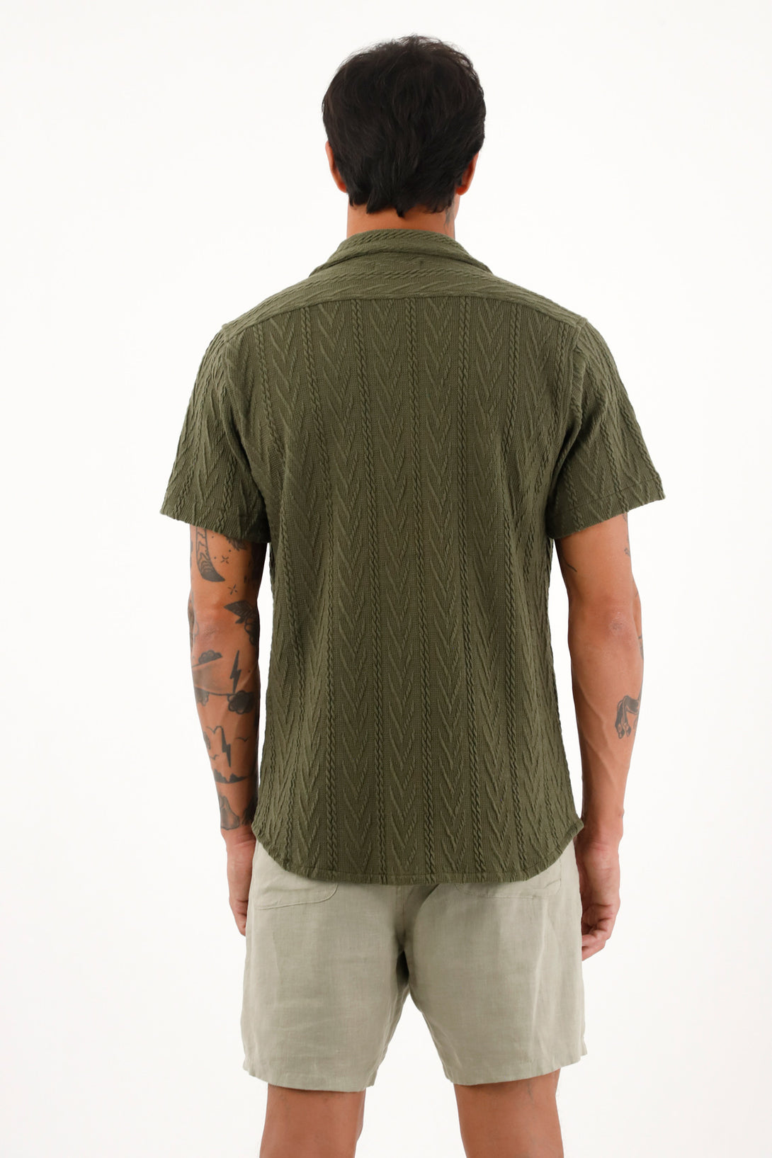 Men's Green Bowling Shirt with Textured Fabric