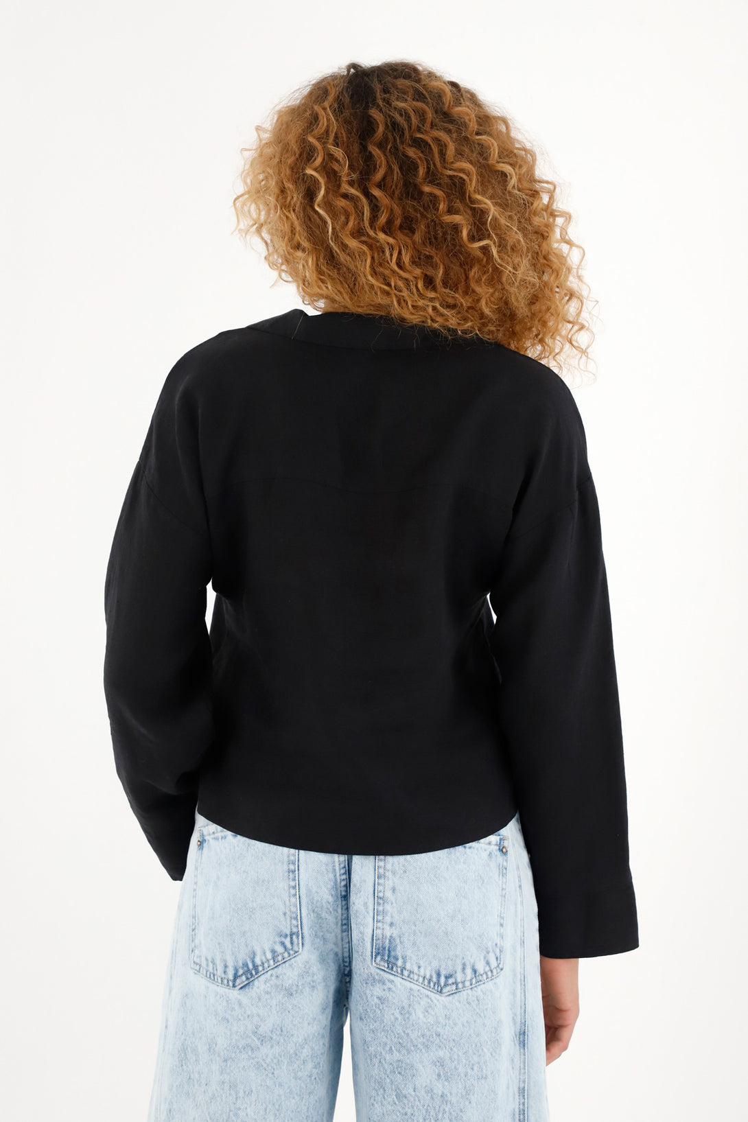 Women's 100% Linen Long Sleeve Black Shirt