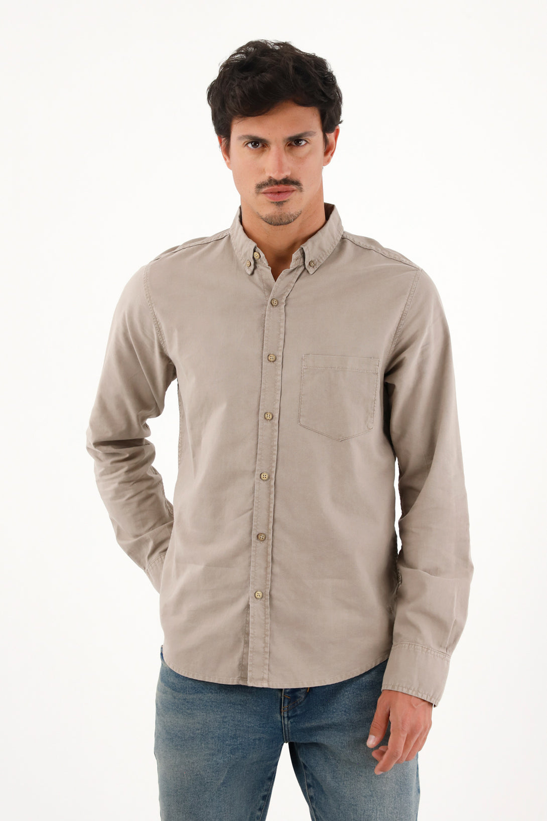 Men's Brown Long Sleeve Oxford Shirt