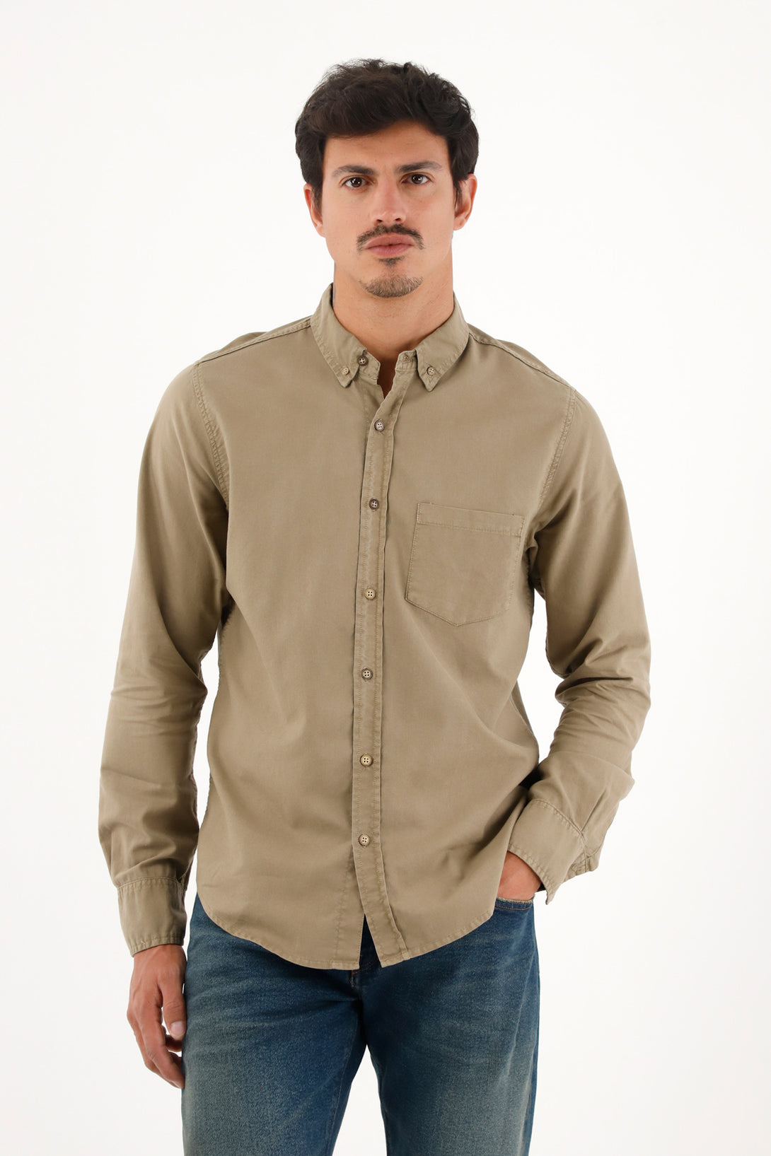 Men's Long Sleeve Brown Oxford Shirt