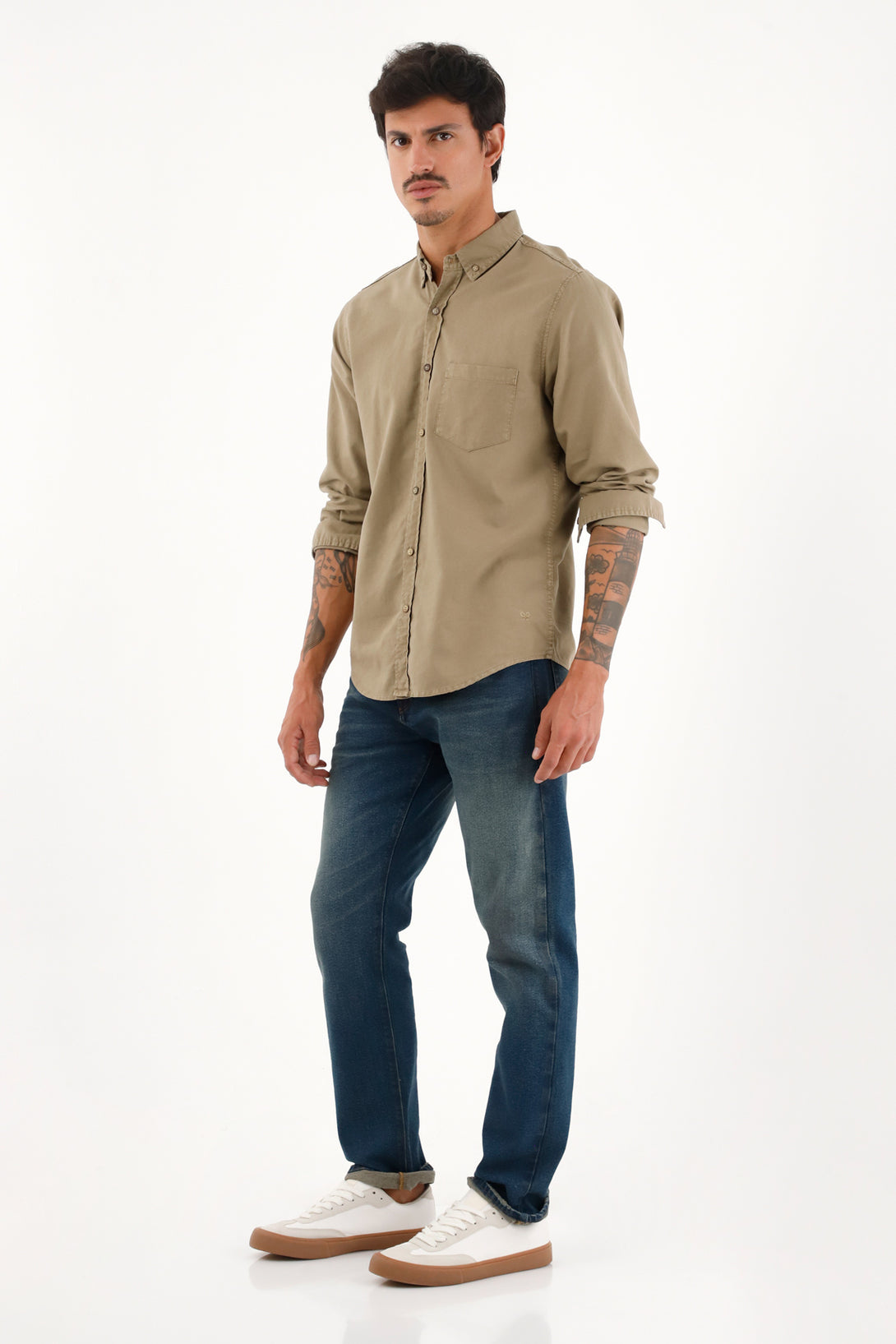 Men's Long Sleeve Brown Oxford Shirt