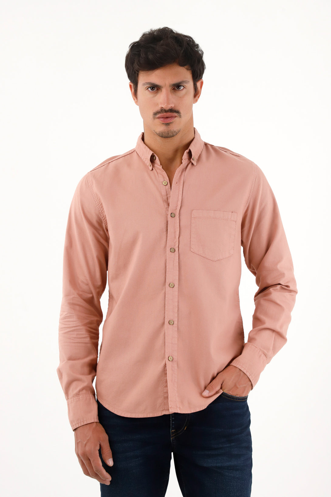 Men's Pink Long Sleeve Oxford Shirt