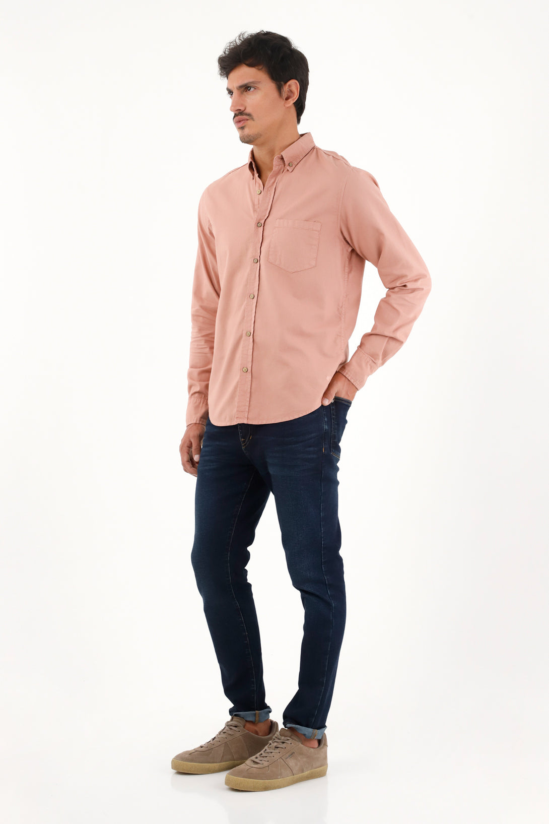 Men's Pink Long Sleeve Oxford Shirt