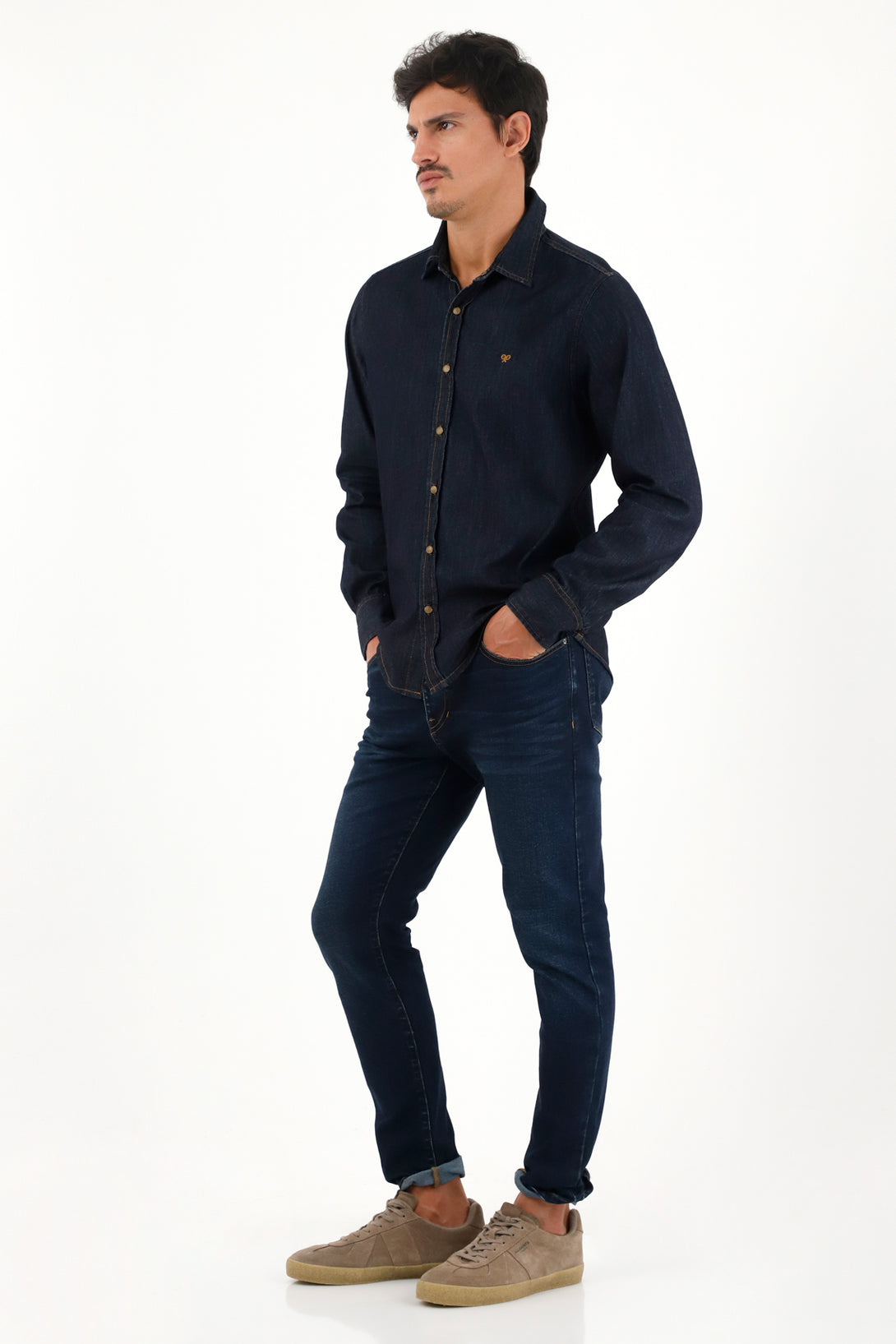 Men's lightweight indigo long sleeve blue shirt