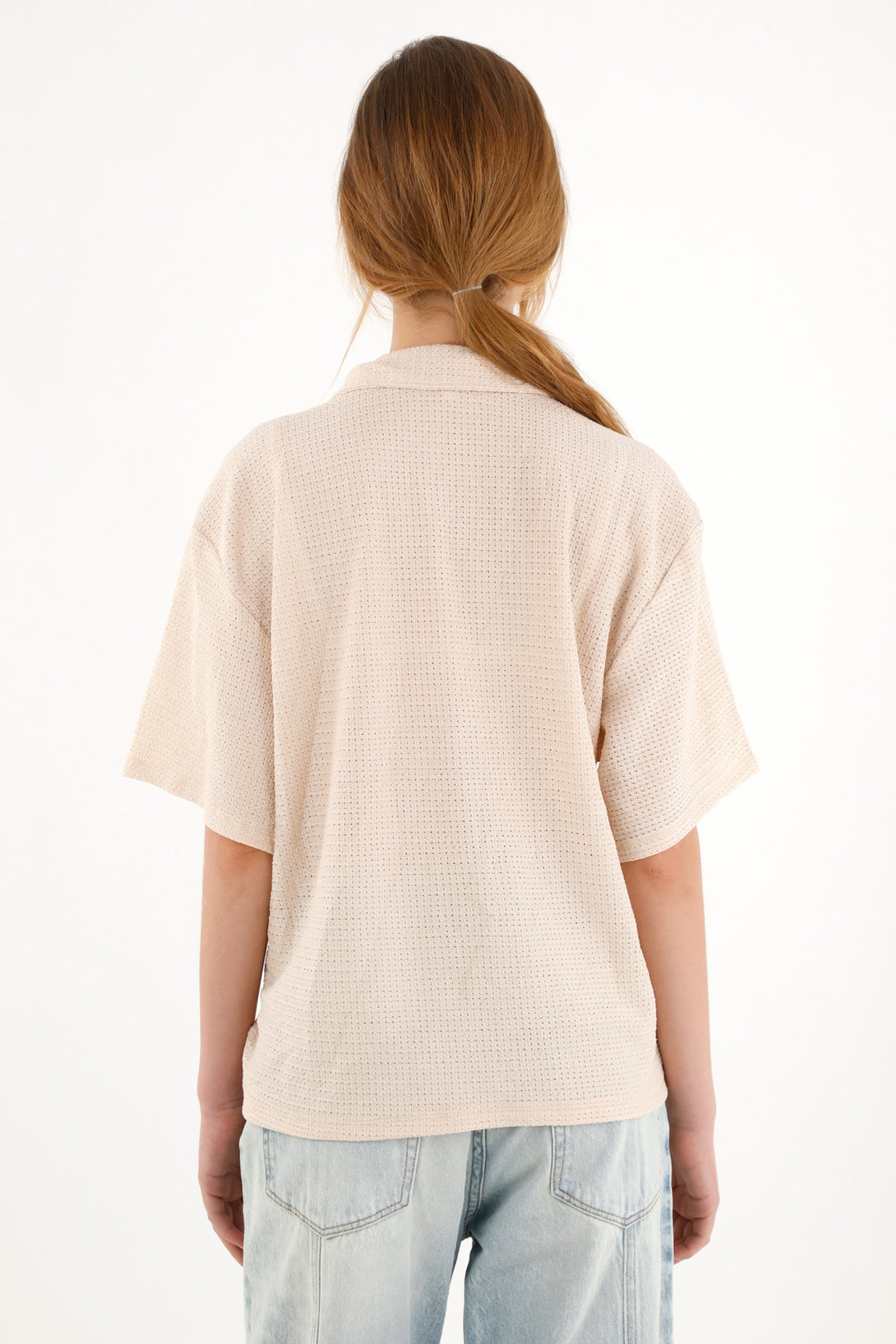 Women's Short Sleeve Textured Fabric Shirt in Off-White