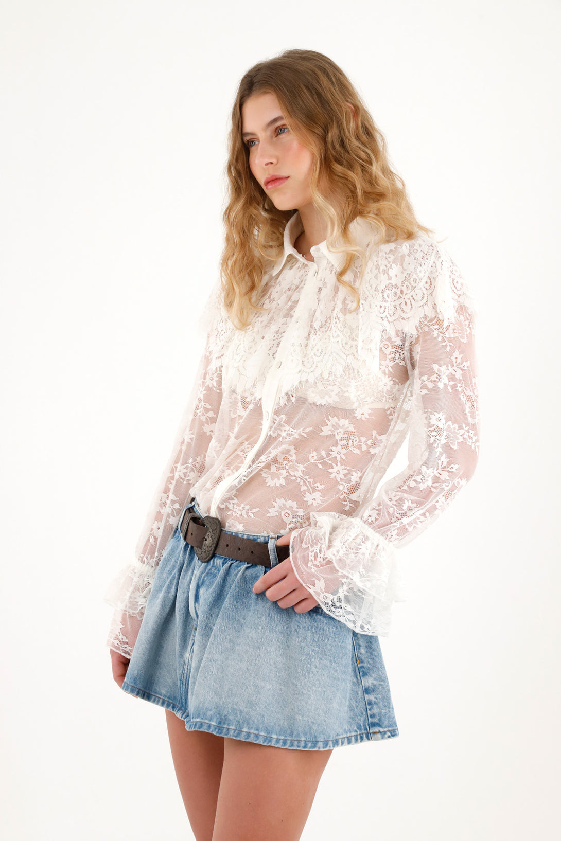 Women's lace shirt with ruffles