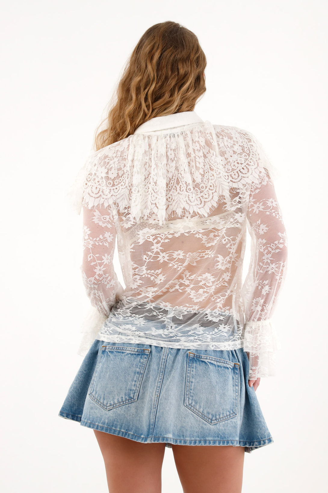 Women's lace shirt with ruffles