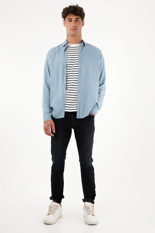 Men's Classic Blue Long-Sleeve Shirt