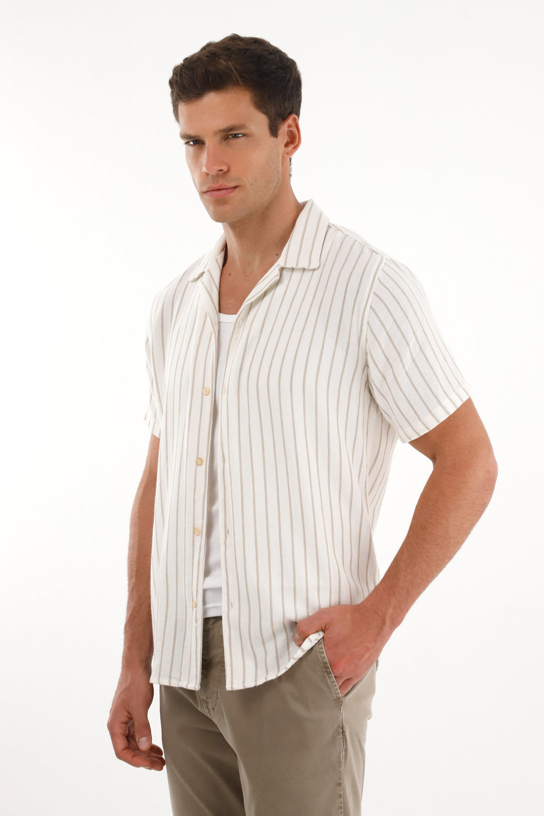 Men's striped bowling shirt