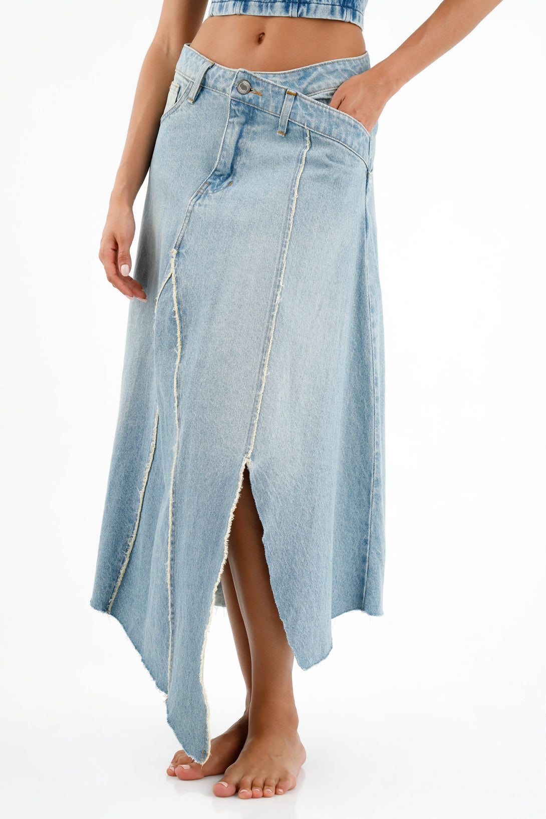 Women's Blue Frayed Skirt