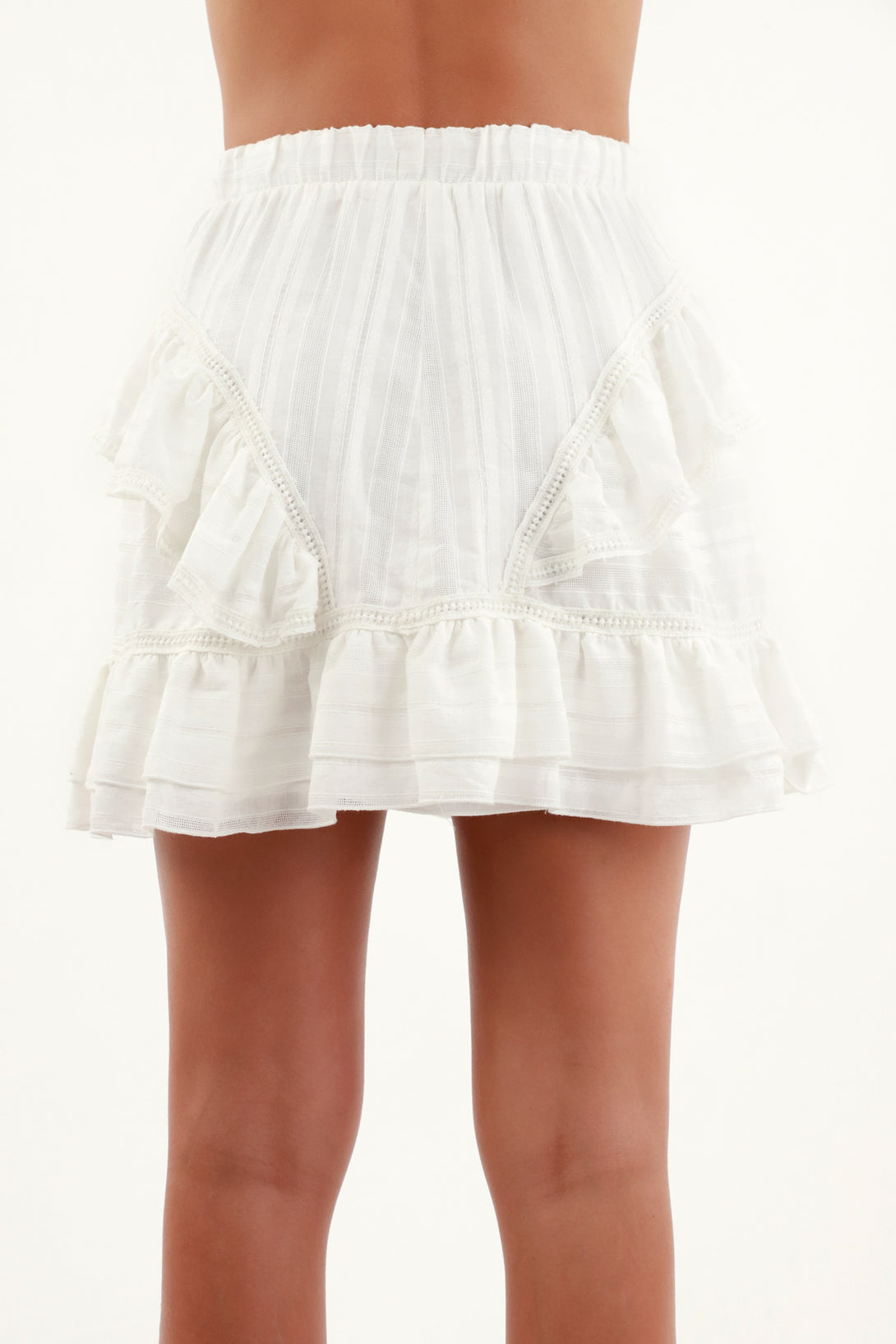 Women's White Ruffled Short Skirt