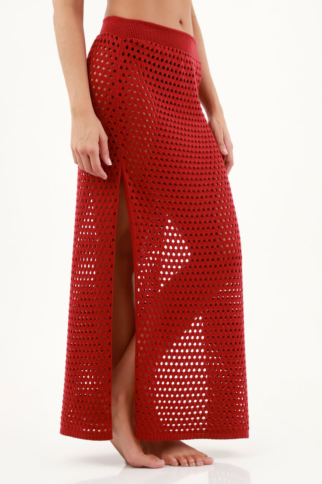 Women's Red Side-Slit Skirt