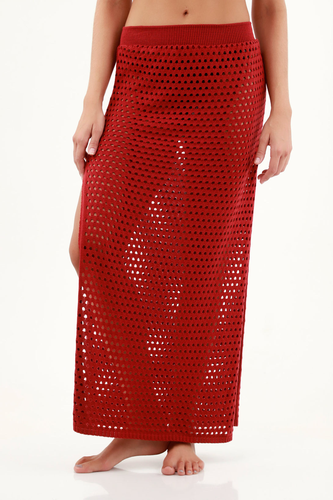 Women's Red Side-Slit Skirt