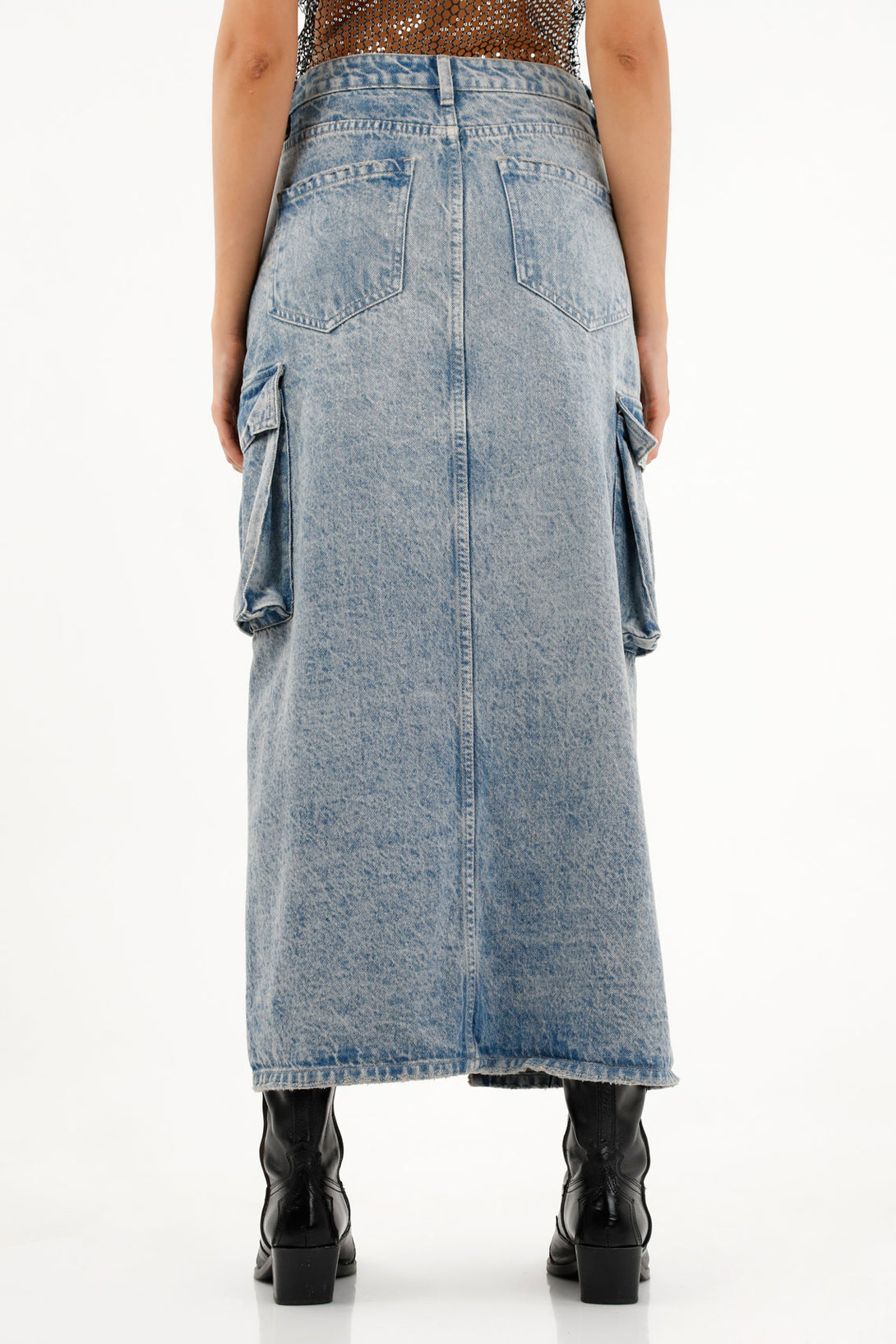 Women's Blue Denim Cargo Pocket Skirt