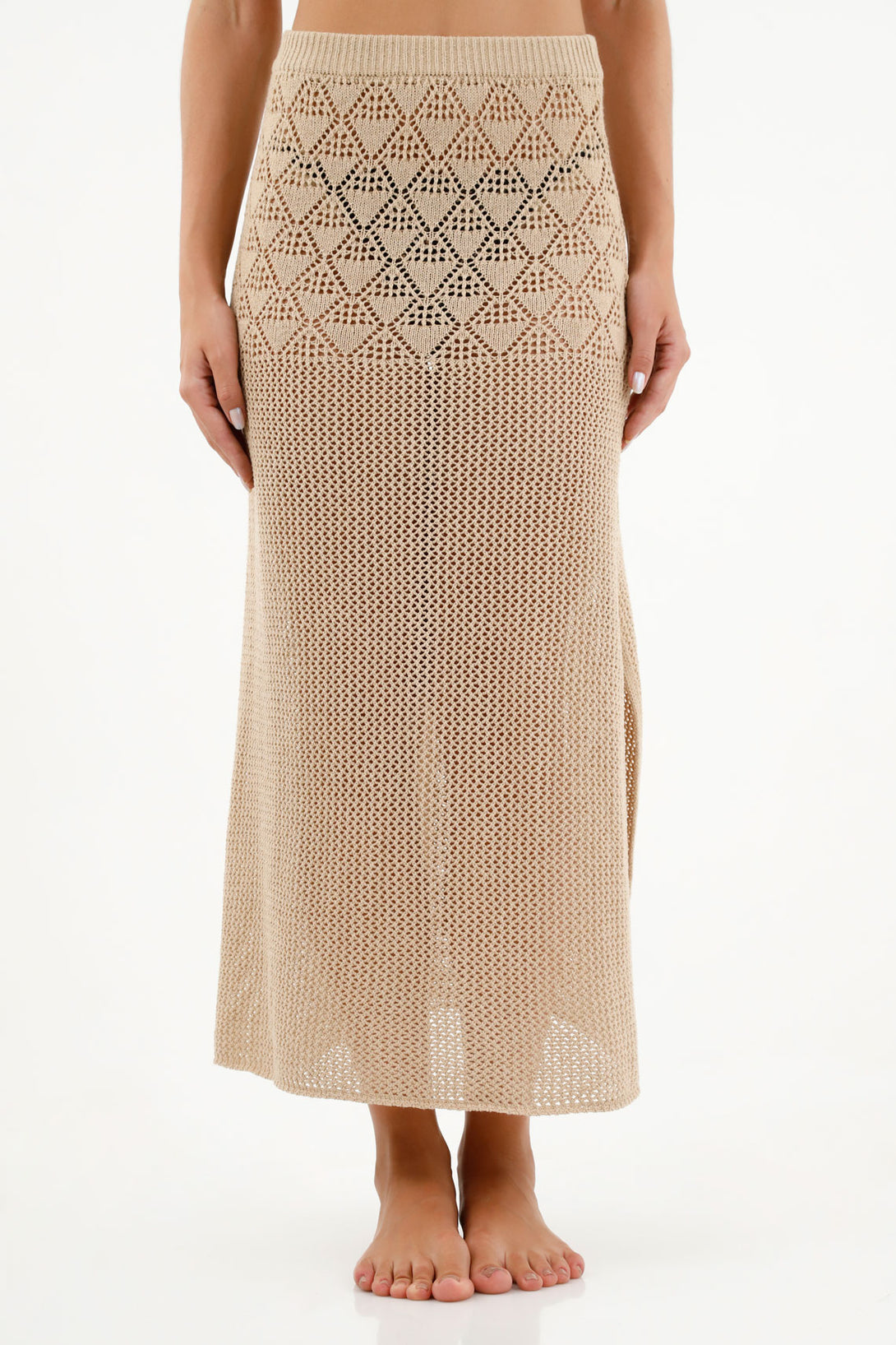 Women's Brown Mixed Fabric Skirt