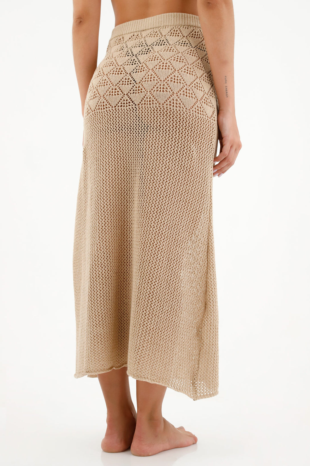 Women's Brown Mixed Fabric Skirt