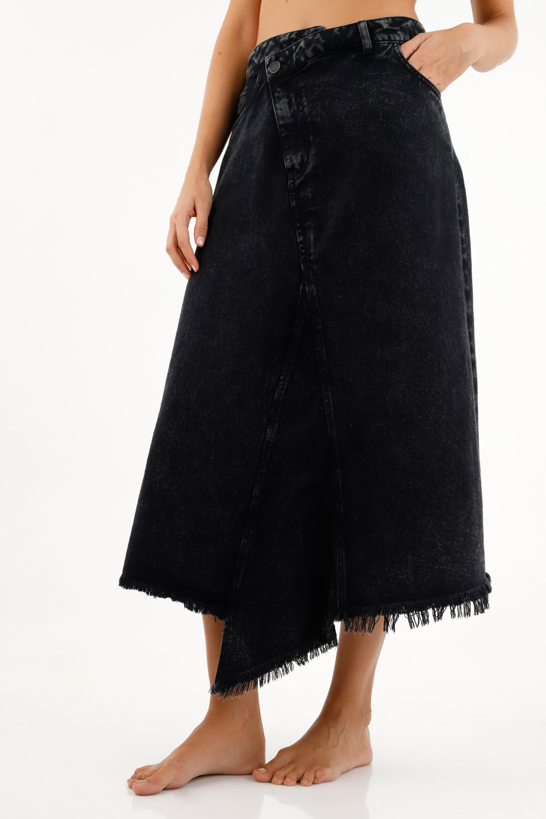 Women's Black Denim Midi Skirt