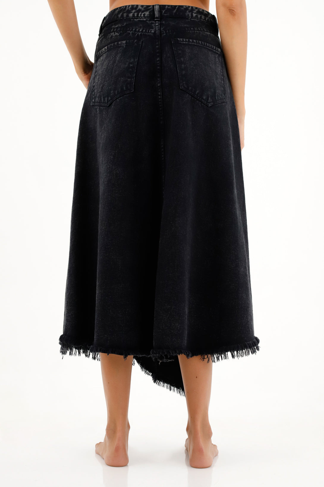 Women's Black Denim Midi Skirt